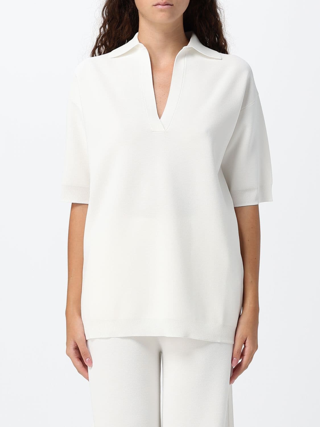 Max Mara Short-Sleeved Viscose Blend Jumper with V-Neck