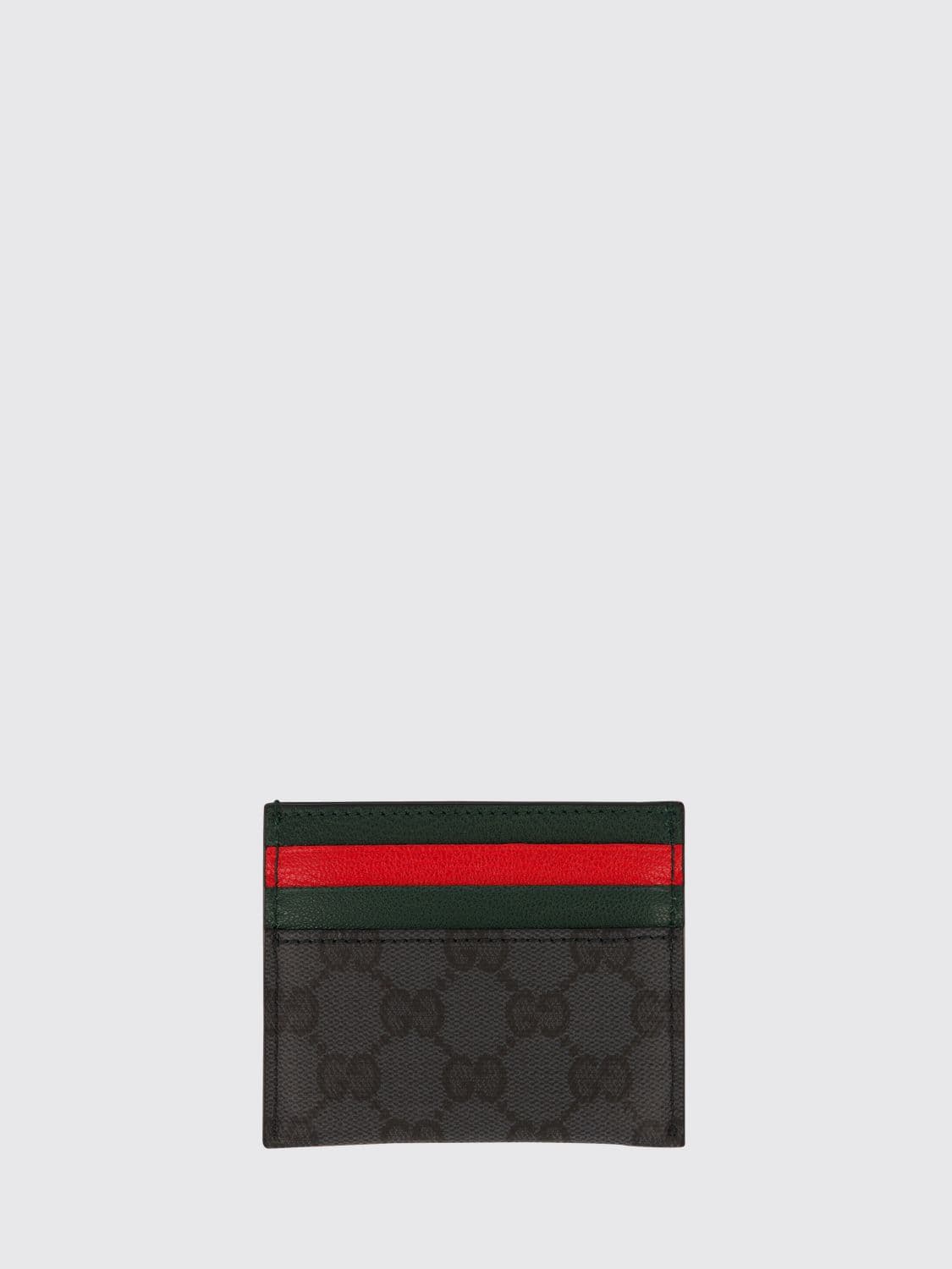 Gucci GG Supreme Fabric Flat Card Holder with Web Detail and Leather Trim