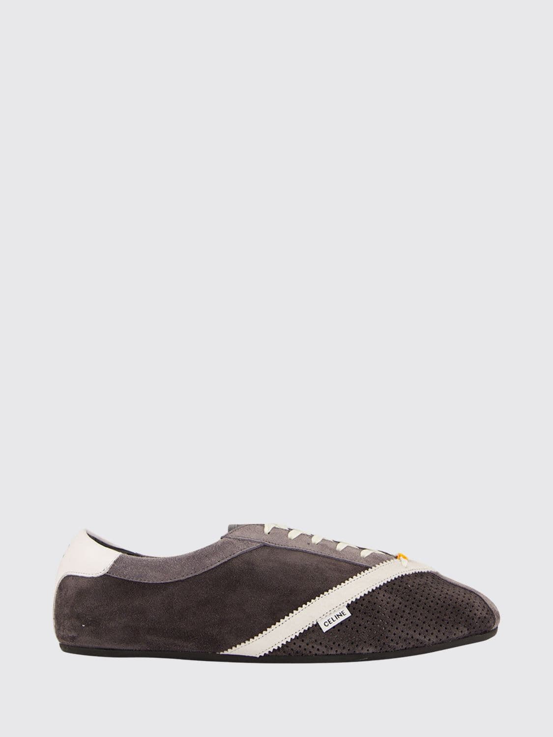 Celine Low Top Sneakers in Leather and Suede with Bicolour Design and Perforated Toe