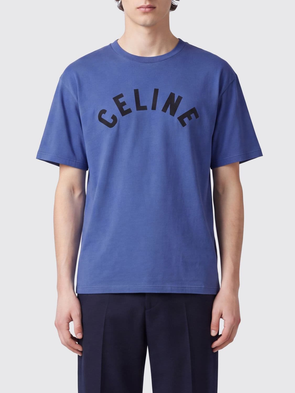 Celine Cotton T-shirt with Contrasting Logo Print on the Front