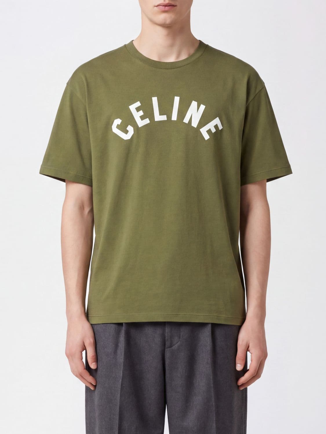 Celine Cotton T-shirt with Contrasting Logo Print on the Front
