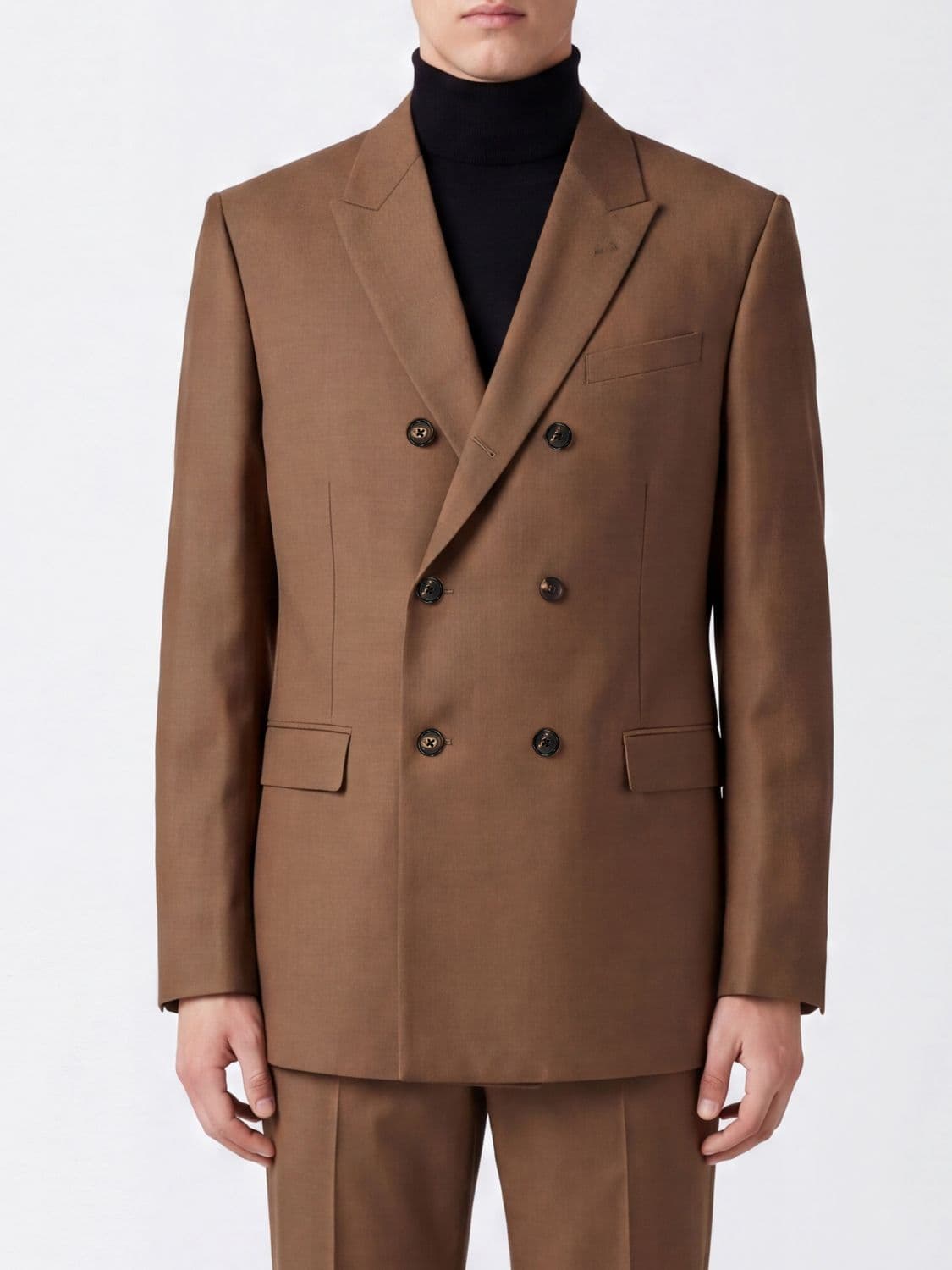 Celine Double-Breasted Pure Wool Blazer with Peak Lapels and Flap Pockets