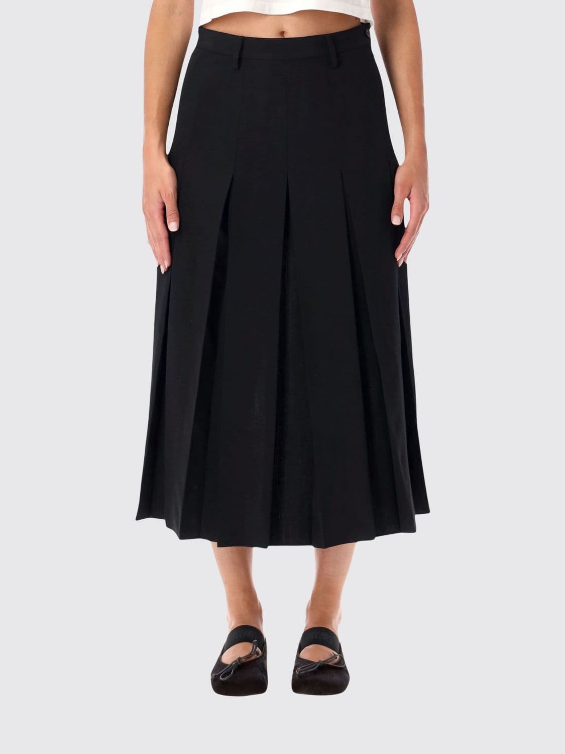 Mm6 Maison Margiela High-Waisted Pleated Midi Skirt in Virgin Wool Blend