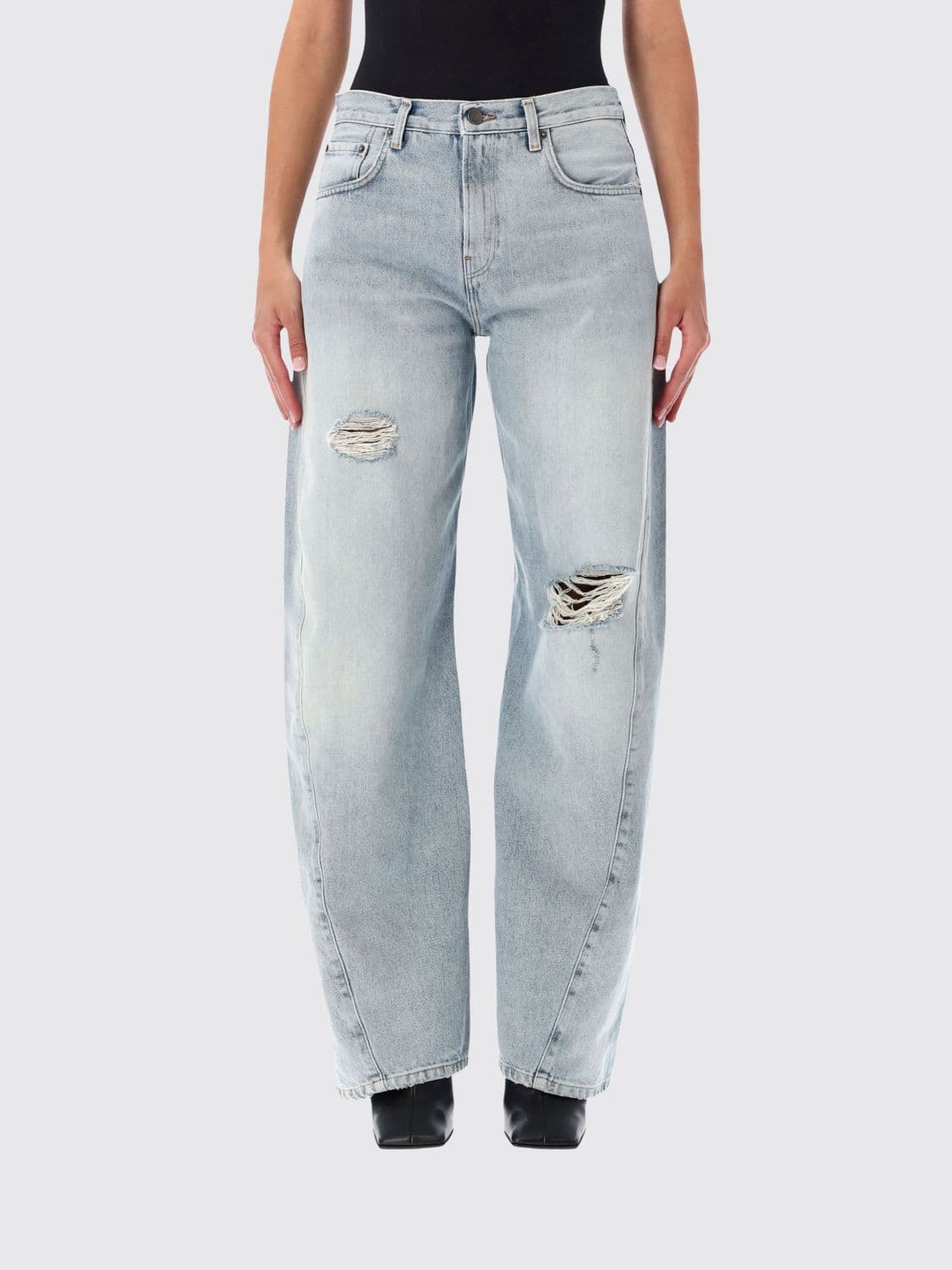 Haikure Clyde Mid-Rise Wide-Leg Jeans in Cotton Denim with Distressed Effect