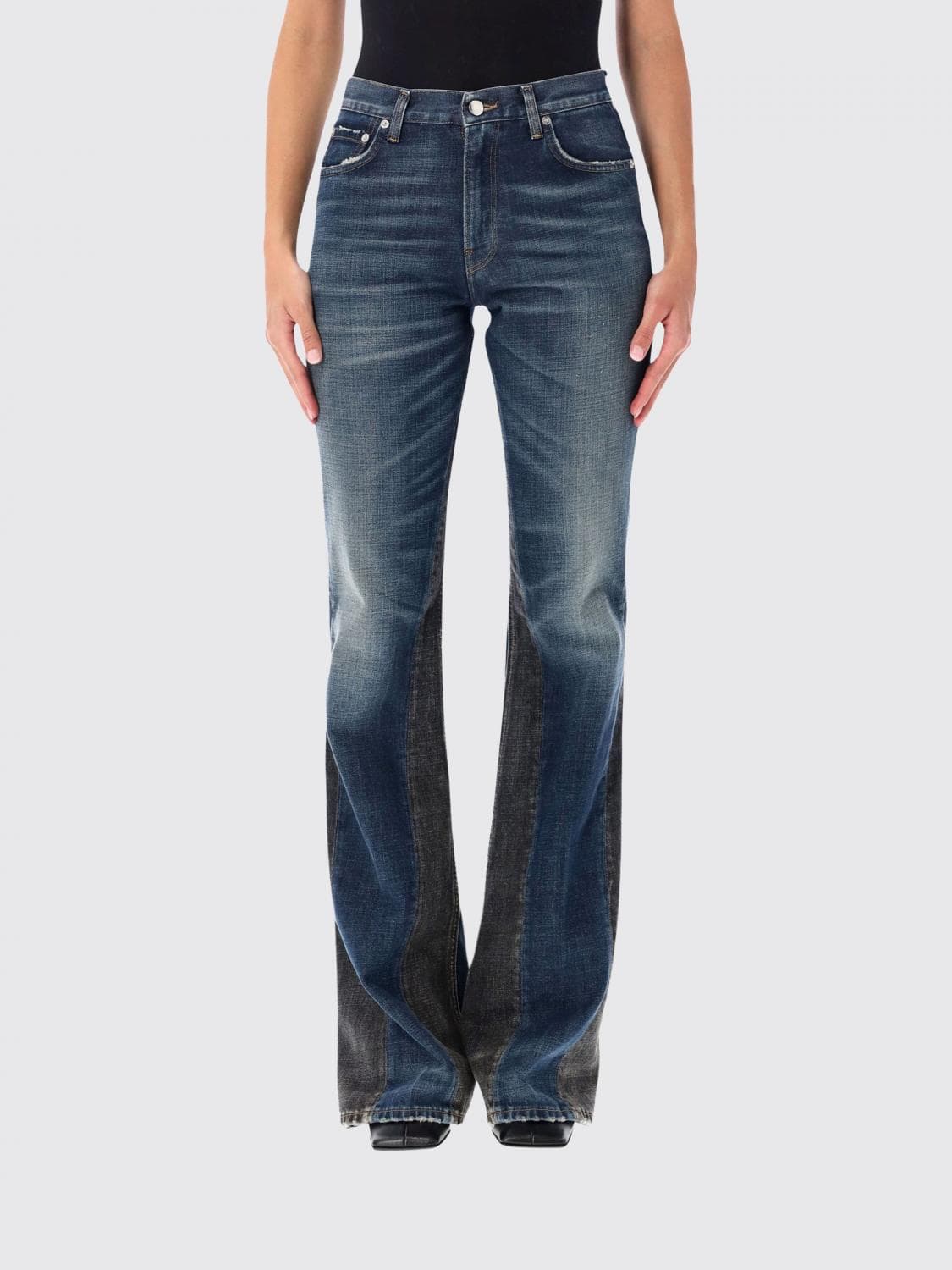 Haikure Slim Fit Flared Jeans in Cotton Denim with Mid-Rise Patchwork Design