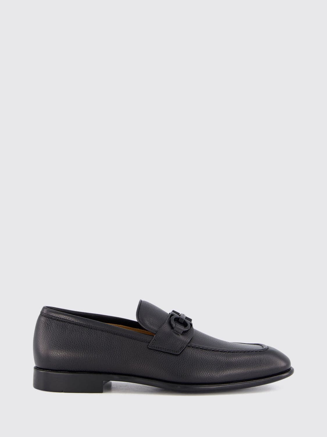 Ferragamo Hammered Leather Penny Loafers with Gancini Logo