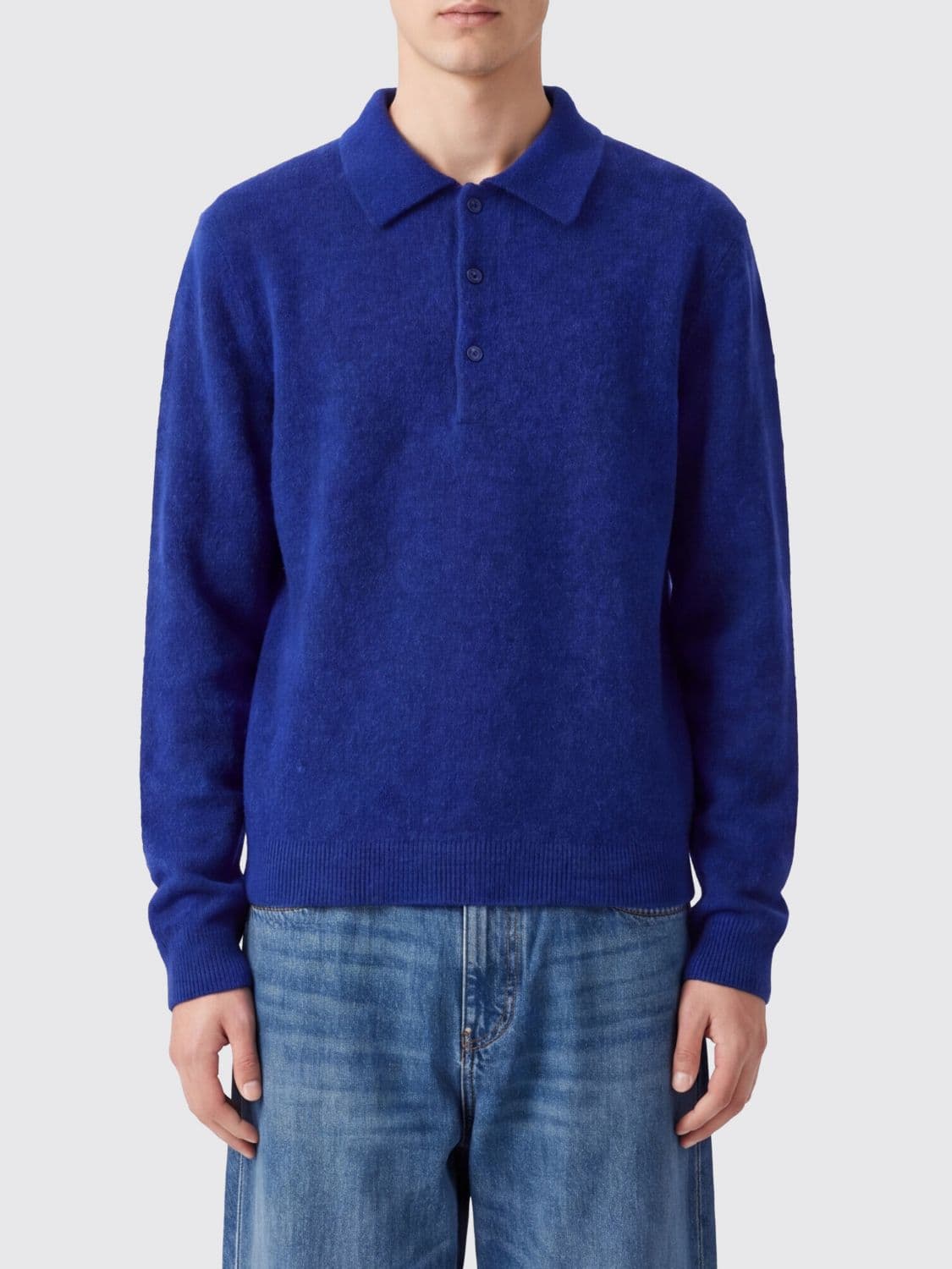 Sunflower Long-Sleeved Knitted Polo in Mohair and Alpaca Blend