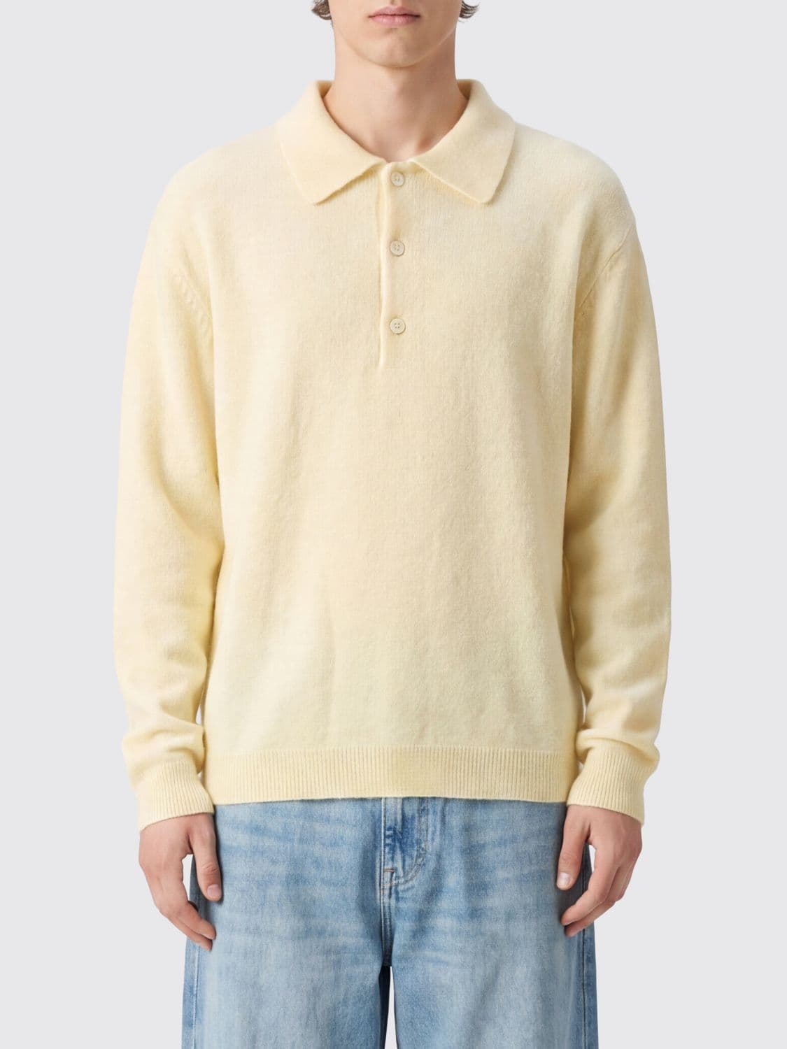 Sunflower Long-Sleeved Knitted Polo in Mohair and Alpaca Blend
