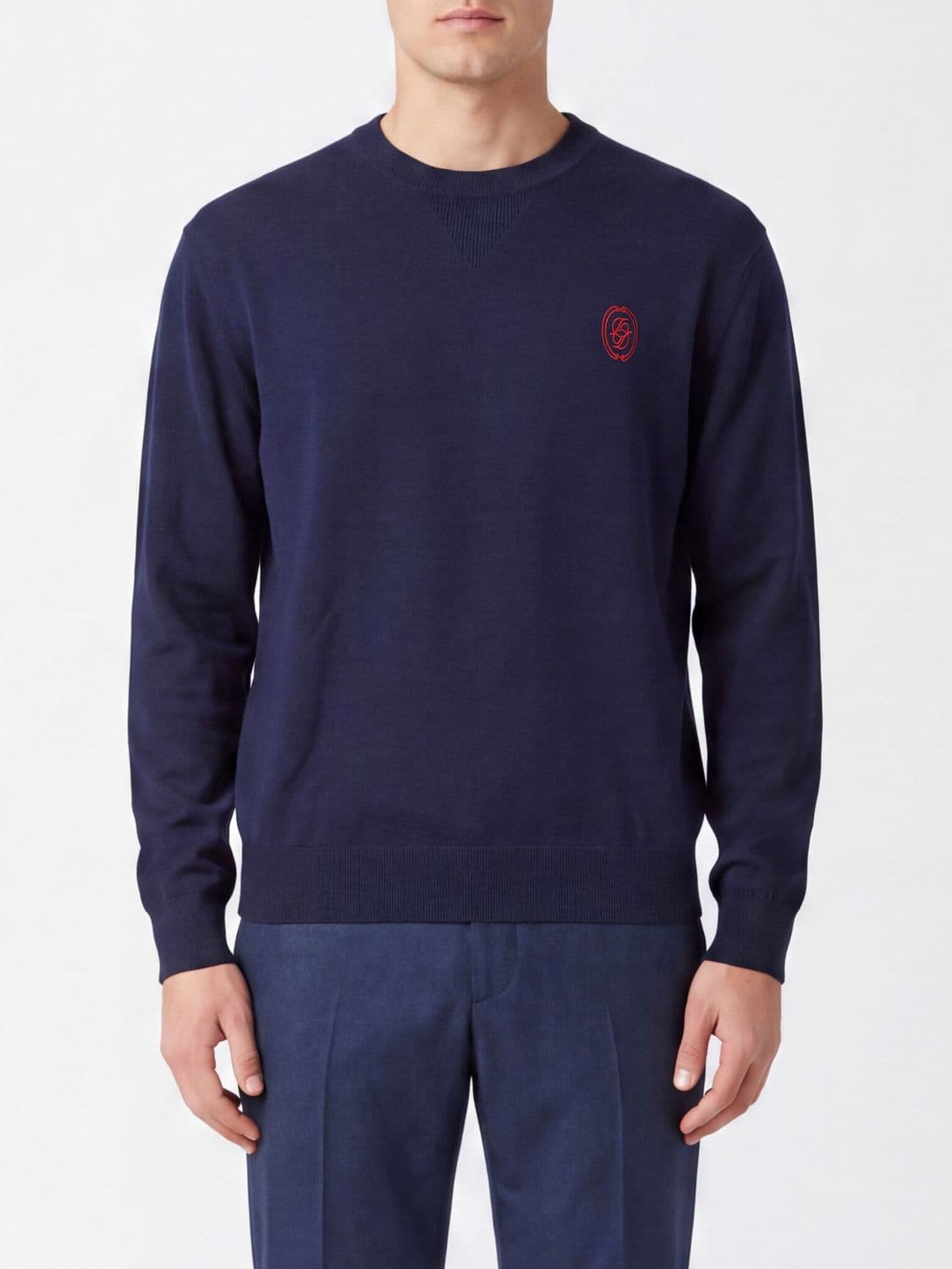 Drôle De Monsieur Merino Wool Blend Crewneck Jumper with Embroidered Logo