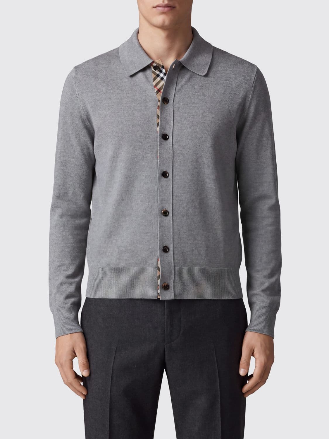 Burberry Slim Fit Pure Wool Cardigan with Classic Collar · XL