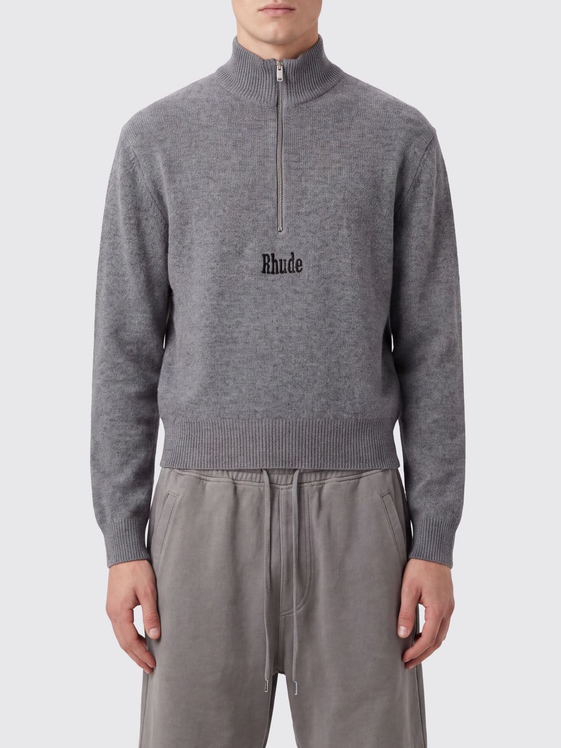 Rhude Slim Fit Half-Zip Roll Neck Jumper in Pure Cashmere · S
