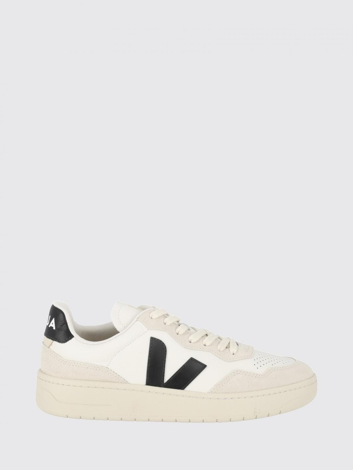 Veja V-90 Sustainable O. T. Leather Sneakers with Contrast Logo