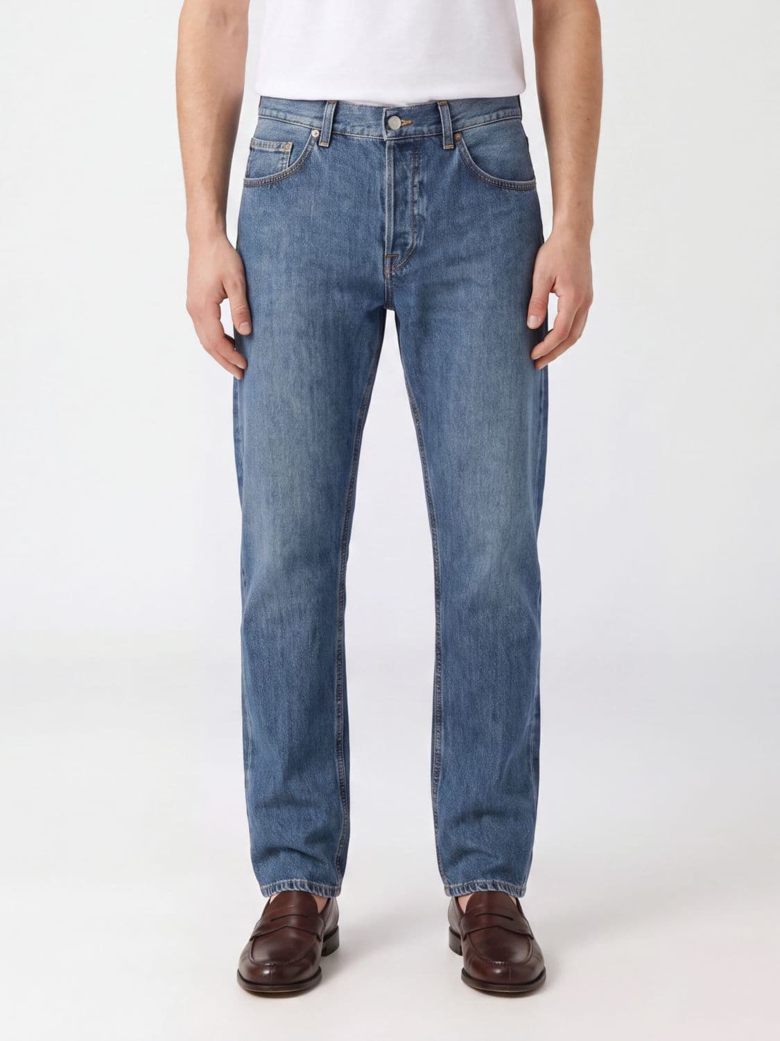 Dondup Mid-Rise Five-Pocket Straight Fit Cotton Denim Jeans