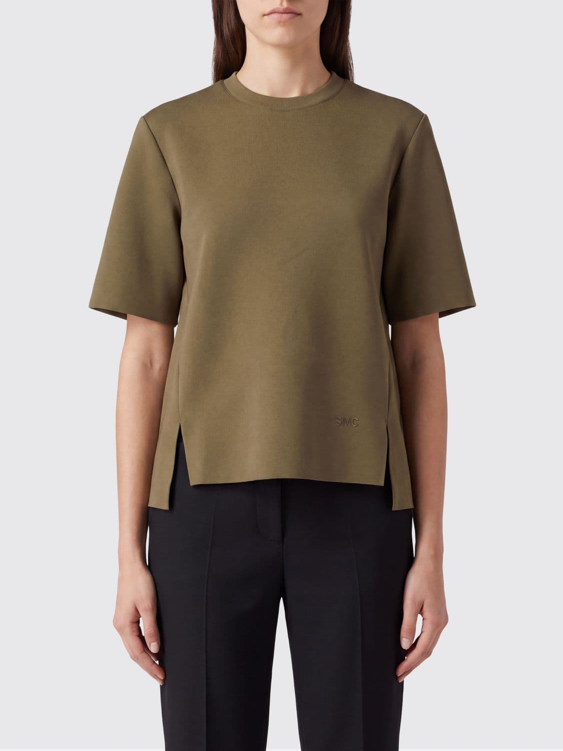 Stella Mccartney Viscose Blend Crewneck T-Shirt with Asymmetrical Hem