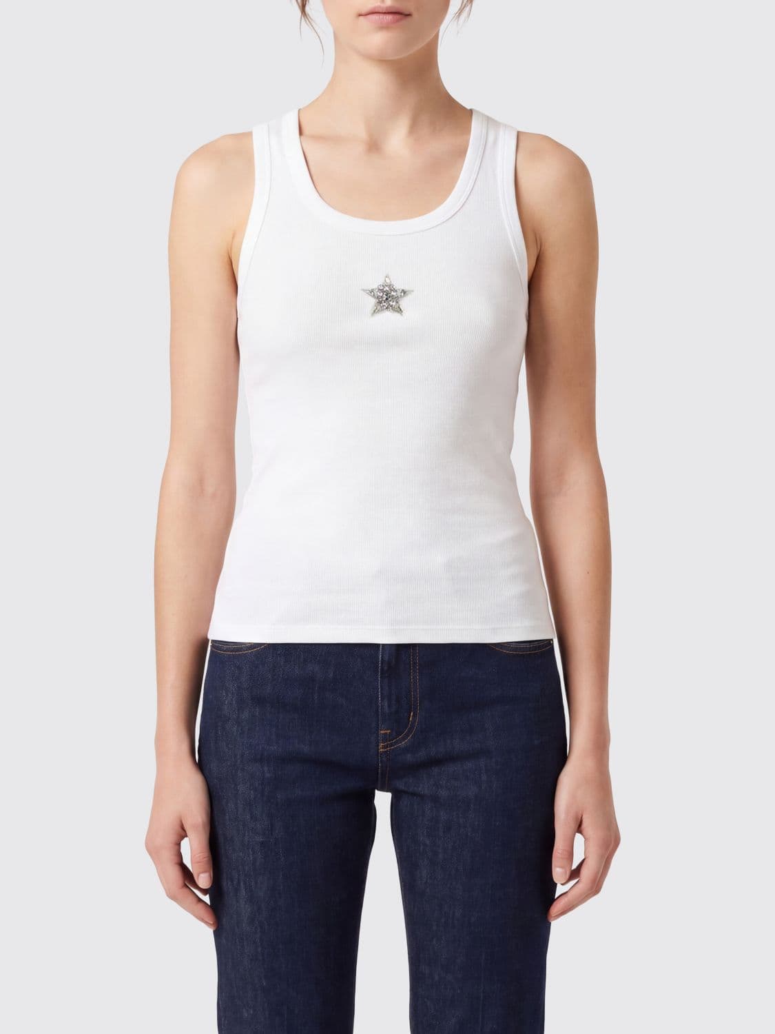 Stella Mccartney Slim Fit Cotton-Lyocell Tank Top with Rhinestone Stars
