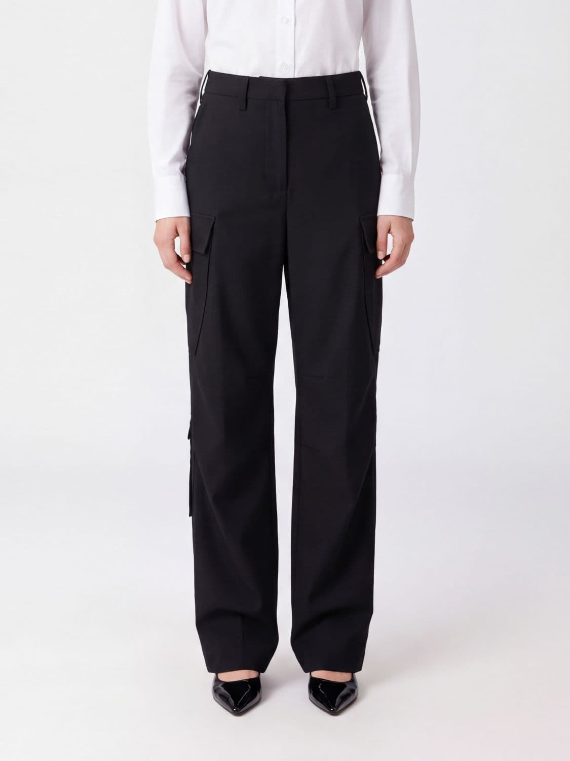 Stella Mccartney High-Waisted Straight Leg Wool Cargo Trousers with Back Pockets