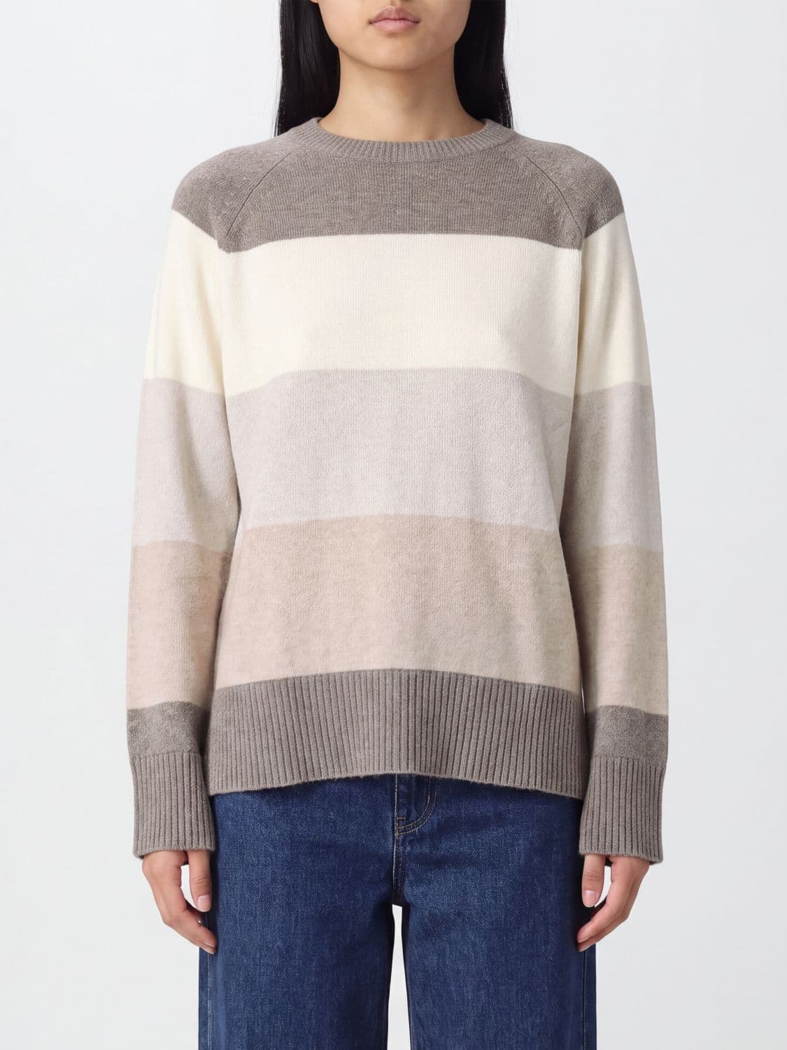 Kangra Relaxed Fit Striped Crewneck Jumper in Wool and Cashmere Blend