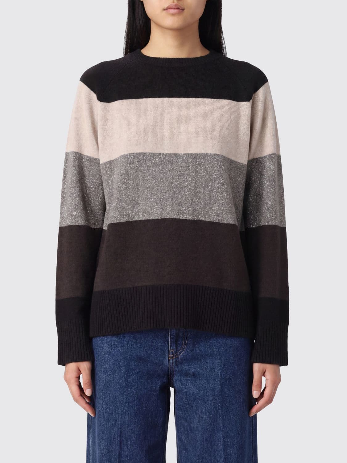 Kangra Relaxed Fit Striped Crewneck Jumper in Wool and Cashmere Blend