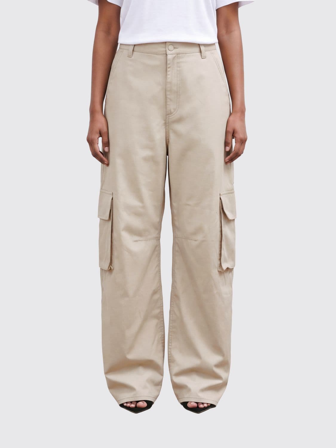 Balenciaga High-Waisted Wide-Leg Cargo Trousers in Beige Cotton