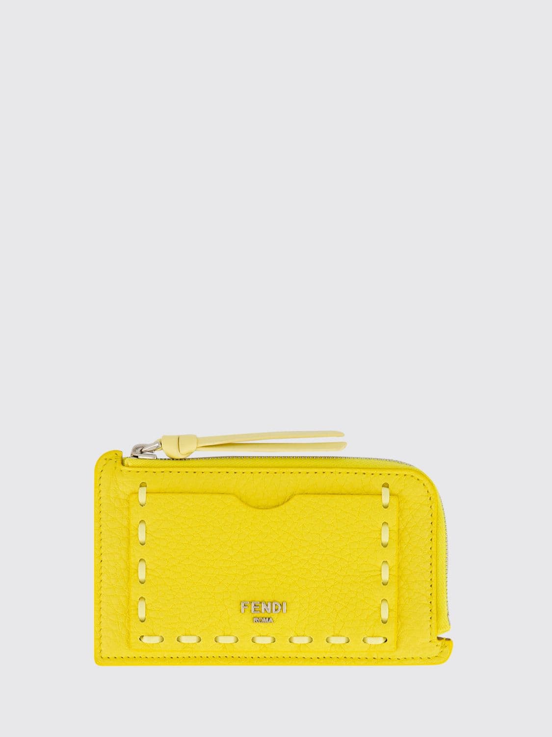 Fendi Peekaboo Calfskin Leather Card Holder with Zip and Logo