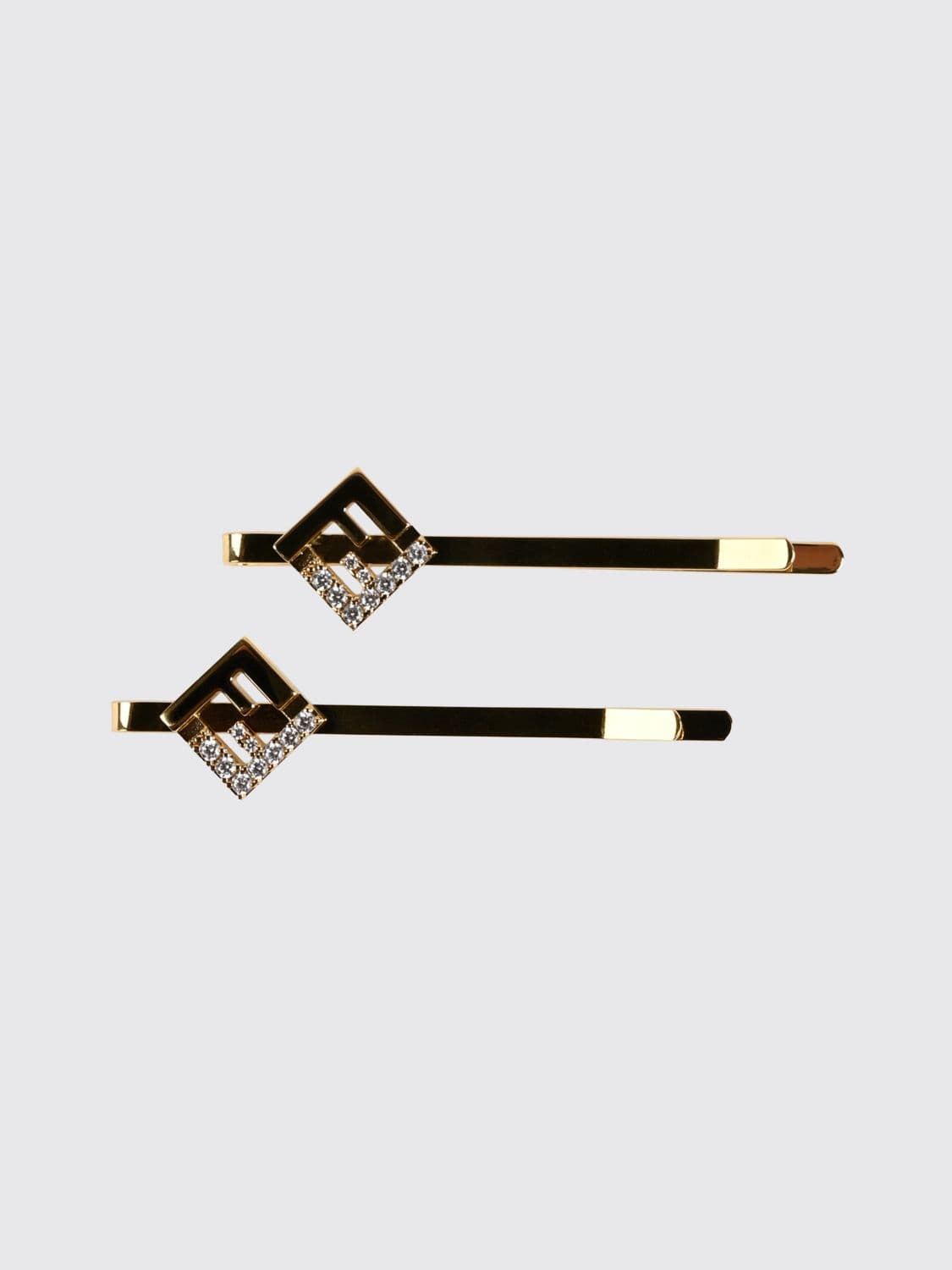 Fendi FF Monogram Hair Clip in Gold-Tone Brass with Rhinestones · OS