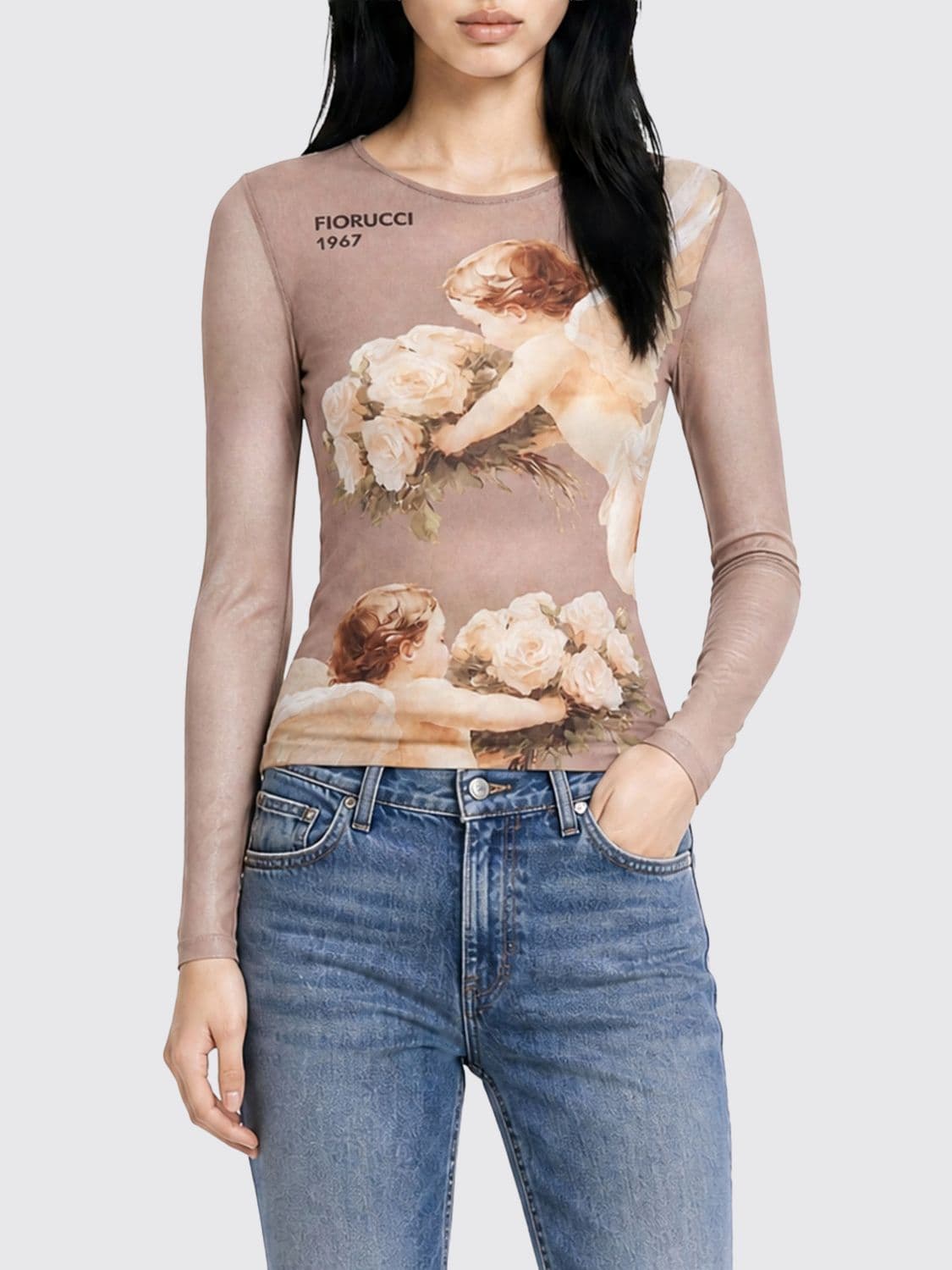 Fiorucci Graphic Print Long-Sleeved Slim Fit Top with Contrast Logo