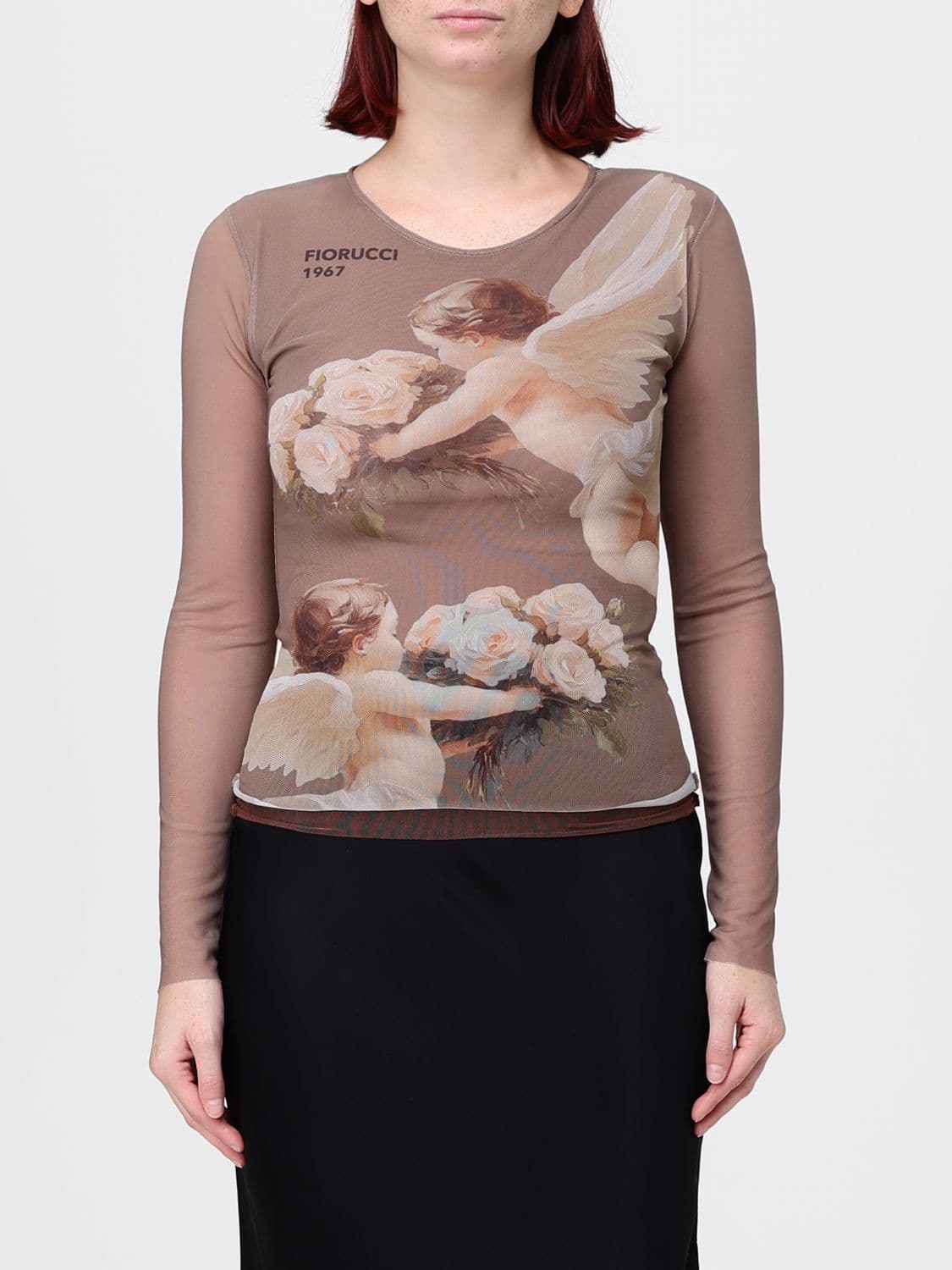 Fiorucci Graphic Print Long-Sleeved Slim Fit Top with Contrast Logo