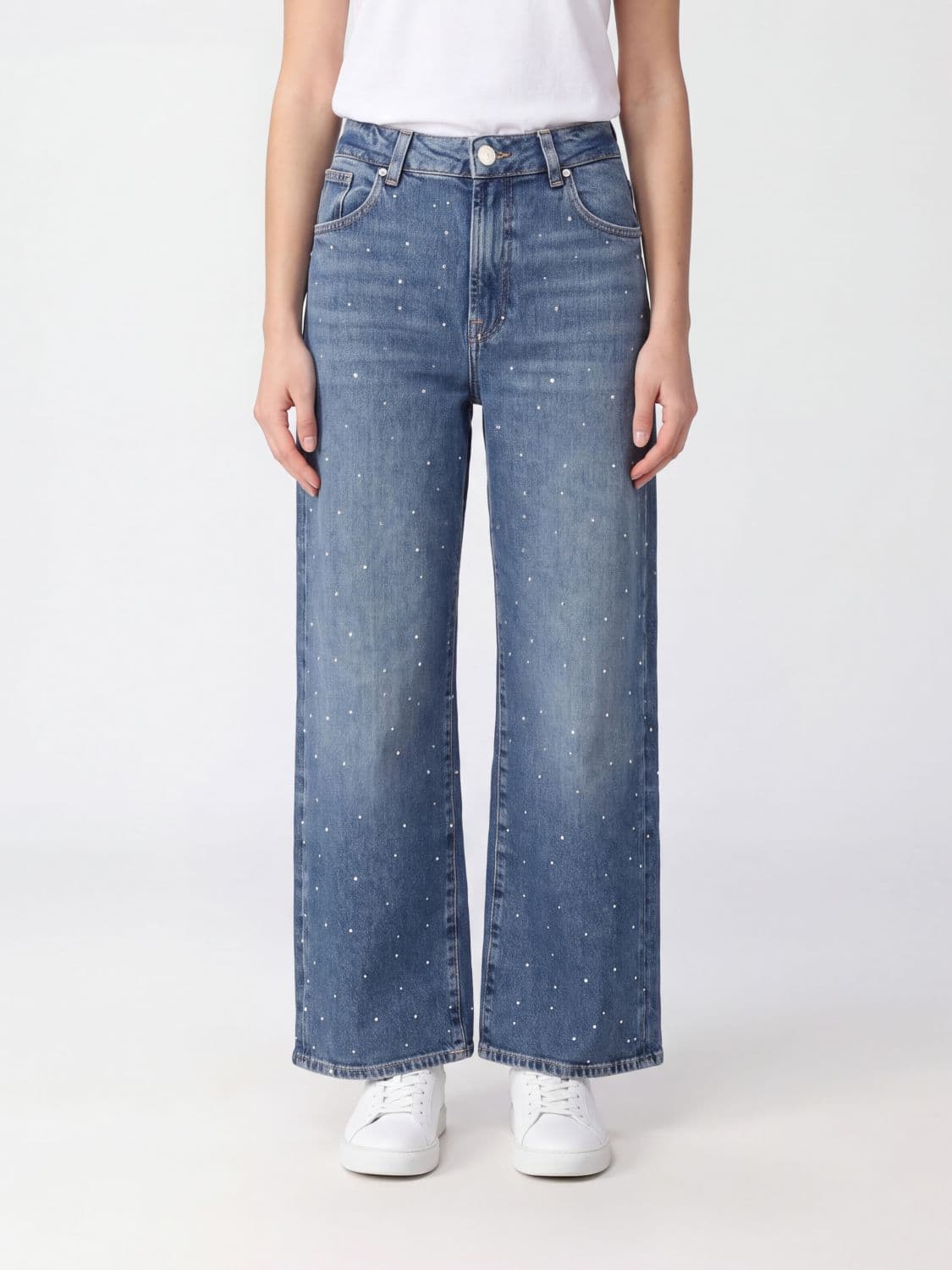 7 For All Mankind High-Waisted Wide Leg Jeans in Denim with Rhinestone Application