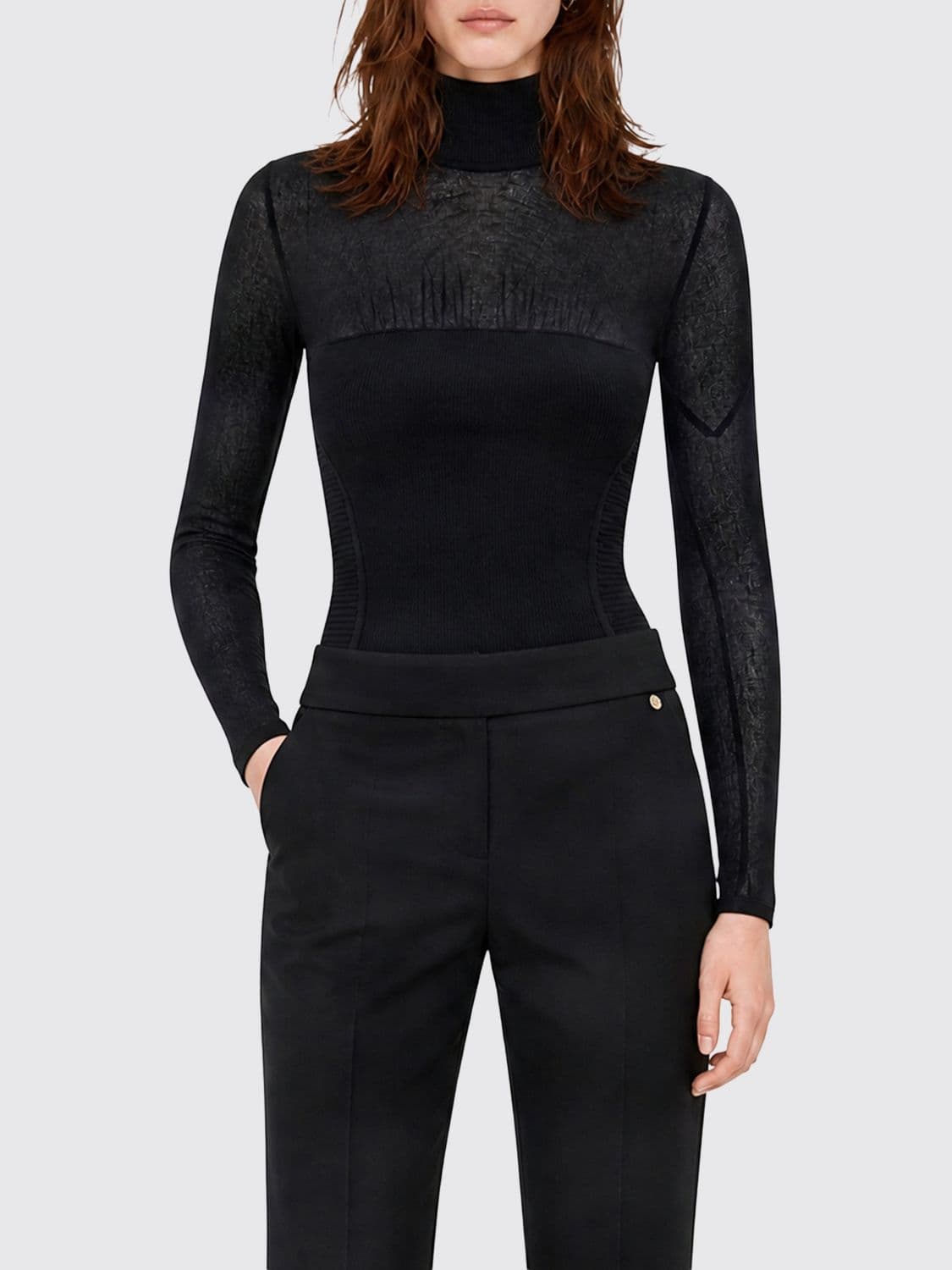 Elisabetta Franchi Slim Fit Stretch-Viscose Long-Sleeved Turtleneck Bodysuit