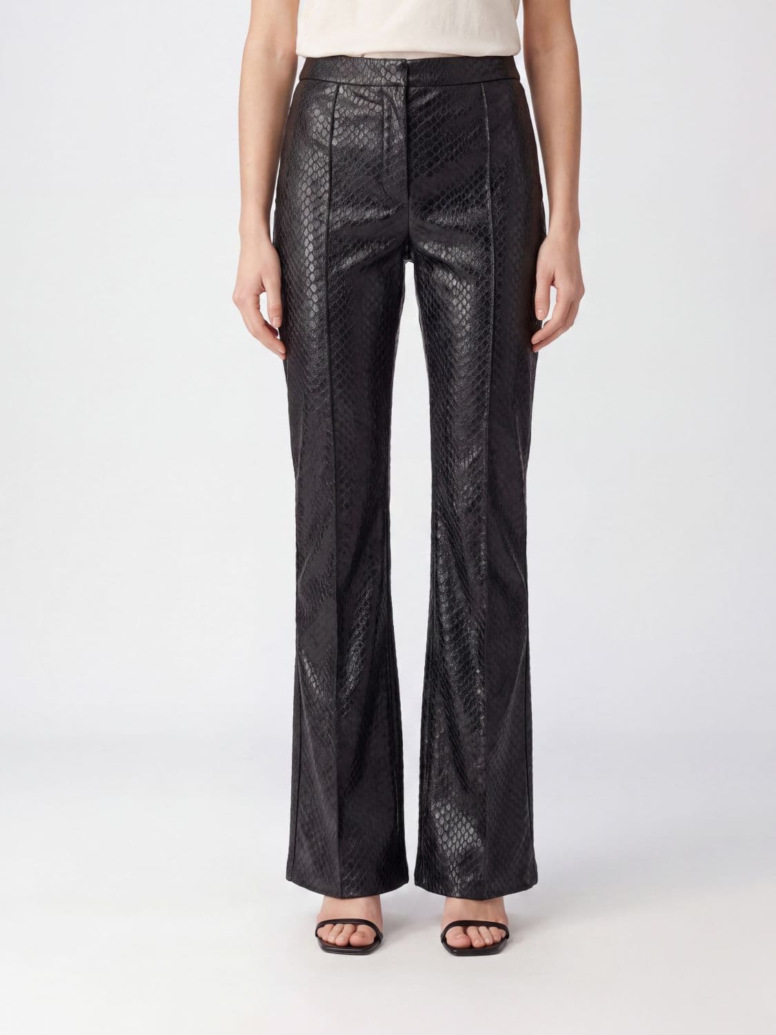 Elisabetta Franchi High-Waisted Flared Trousers in Python-Print Faux Leather