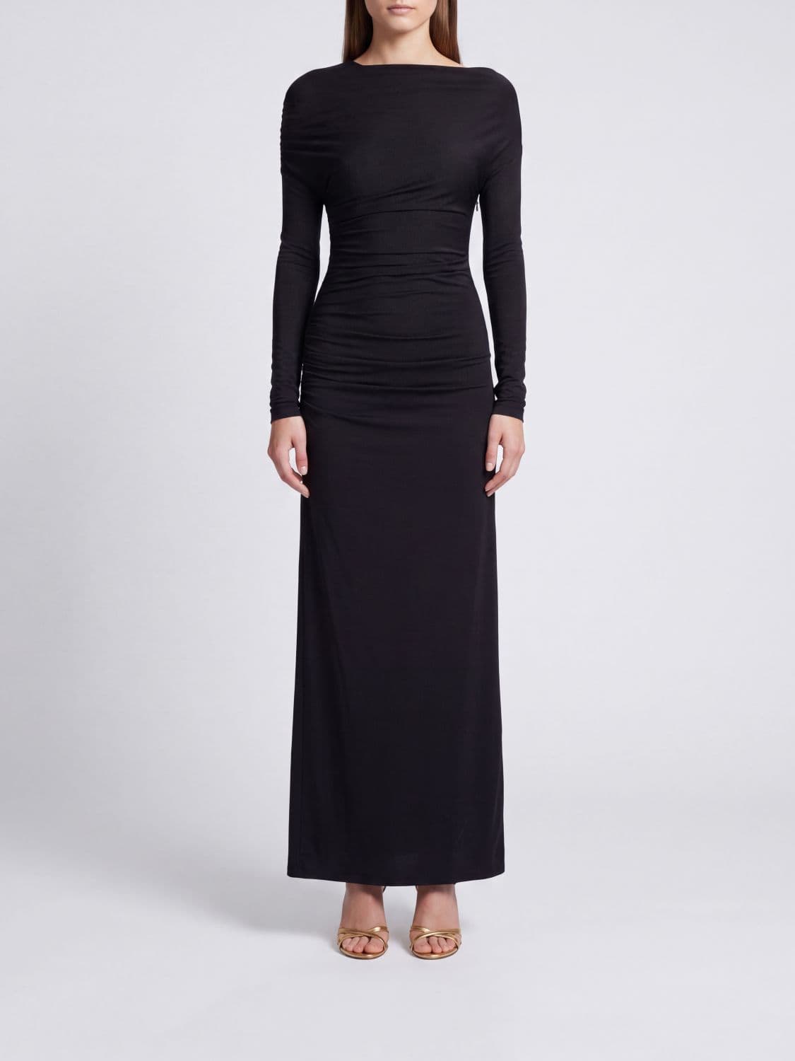 Victoria Victoria Beckham Draped Sheath Long Dress with a Straight Neckline