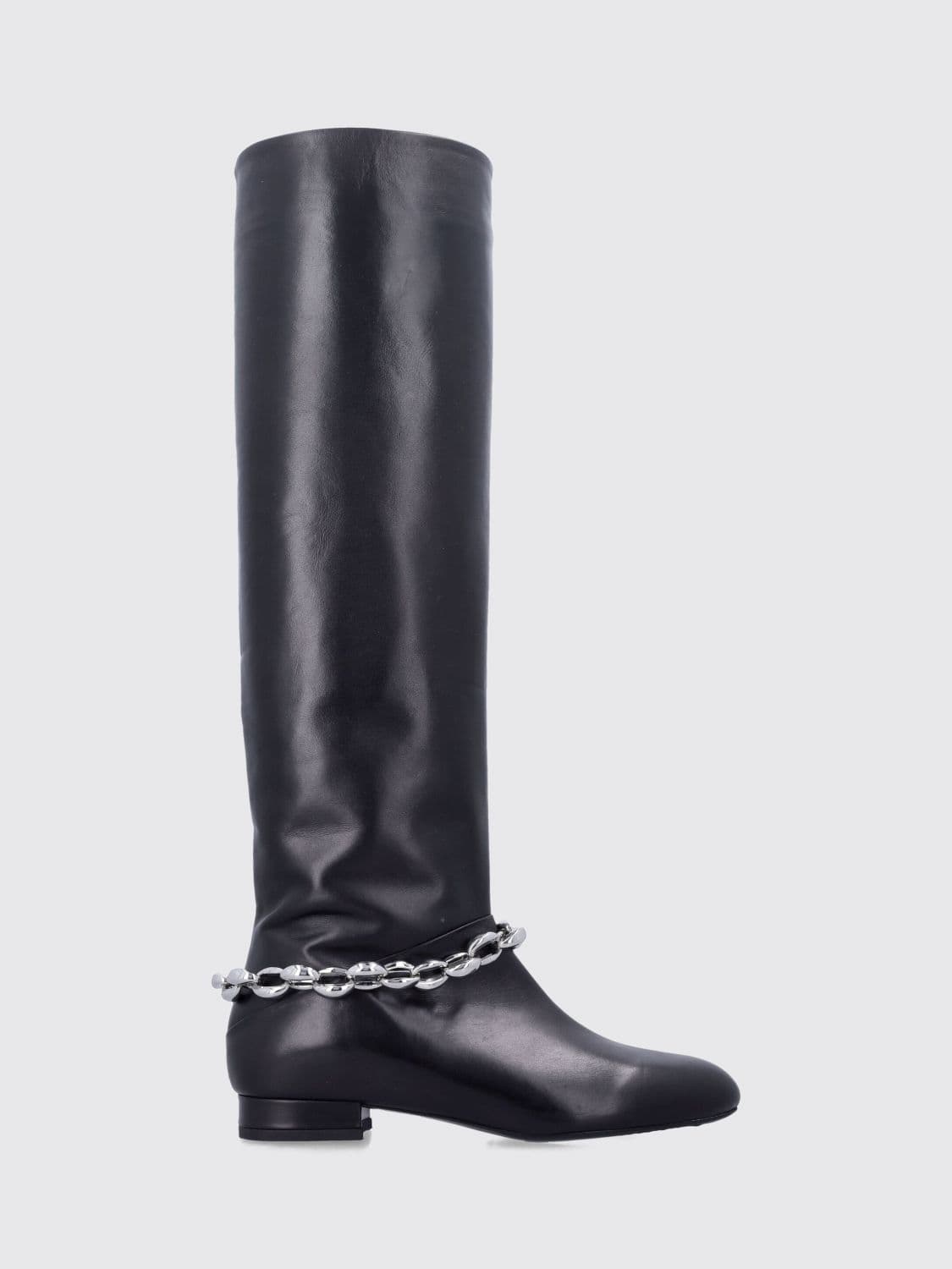 By Far Felix Round Toe Knee-High Boots in Smooth Leather with Metallic Mesh Detail