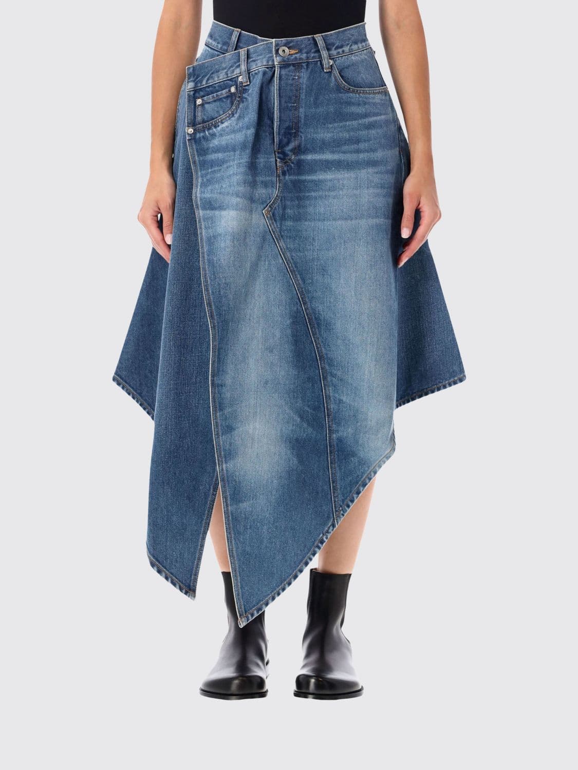 Jw Anderson High-Waisted Asymmetrical Denim Midi Skirt