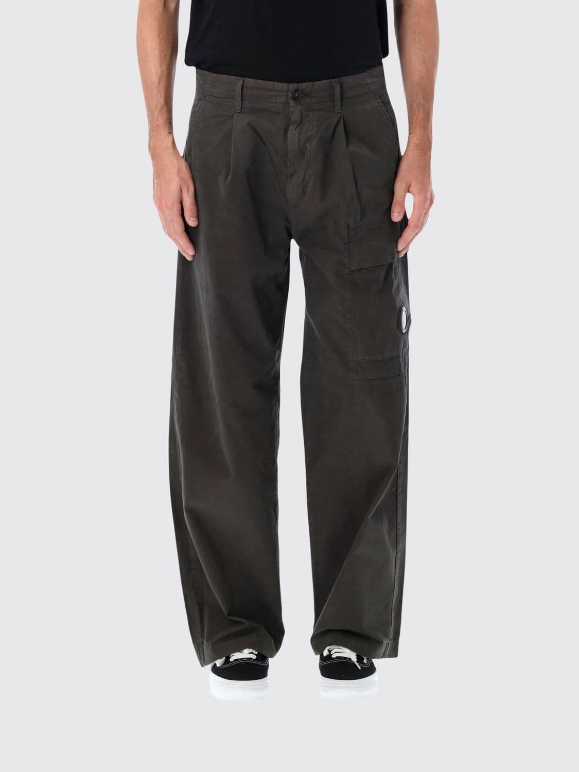 C.p. Company C. P. COMPANY Wide-Leg Pleated Cargo Trousers in Black Cotton