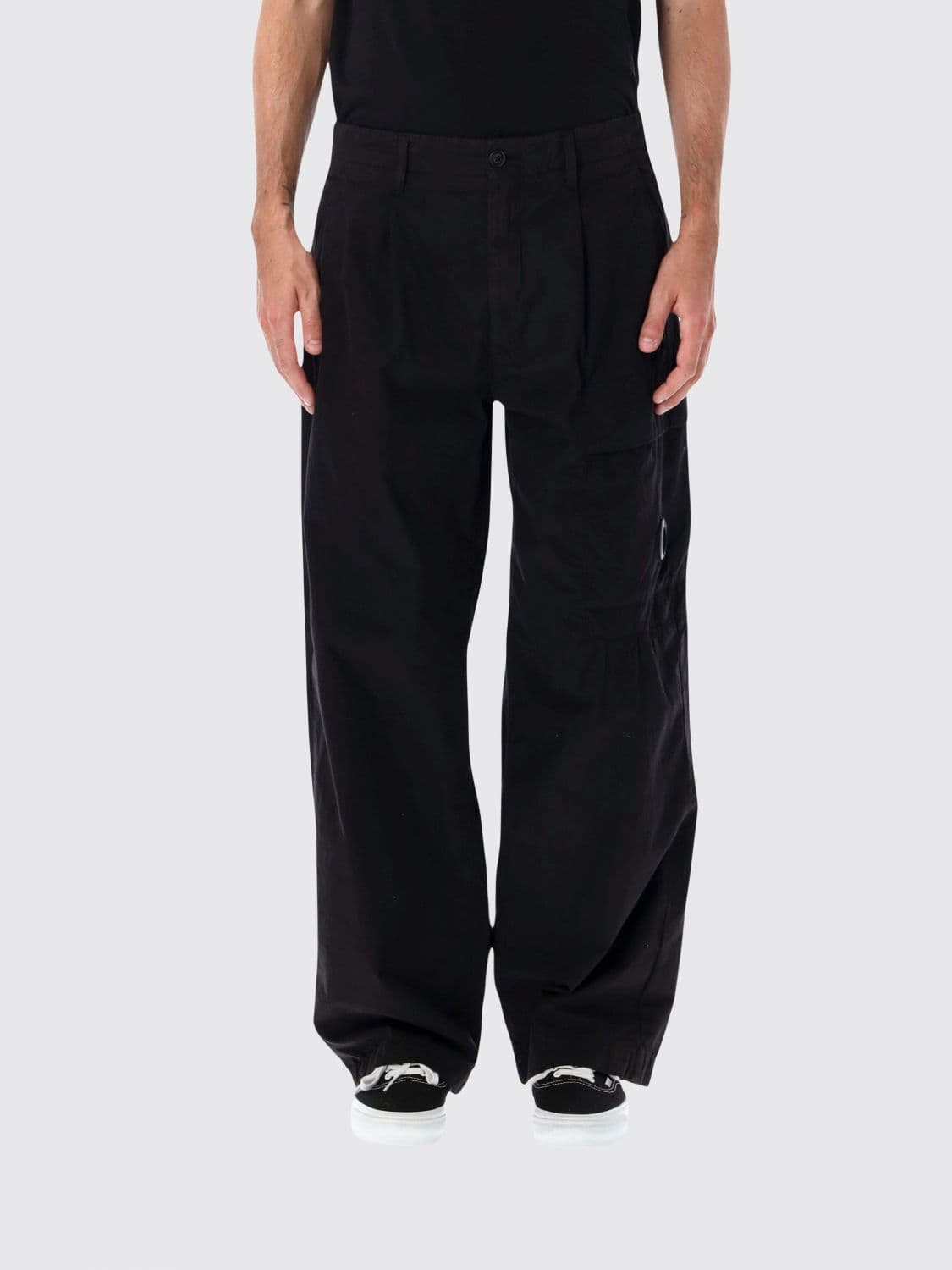 C.p. Company C. P. COMPANY Wide-Leg Pleated Cargo Trousers in Black Cotton