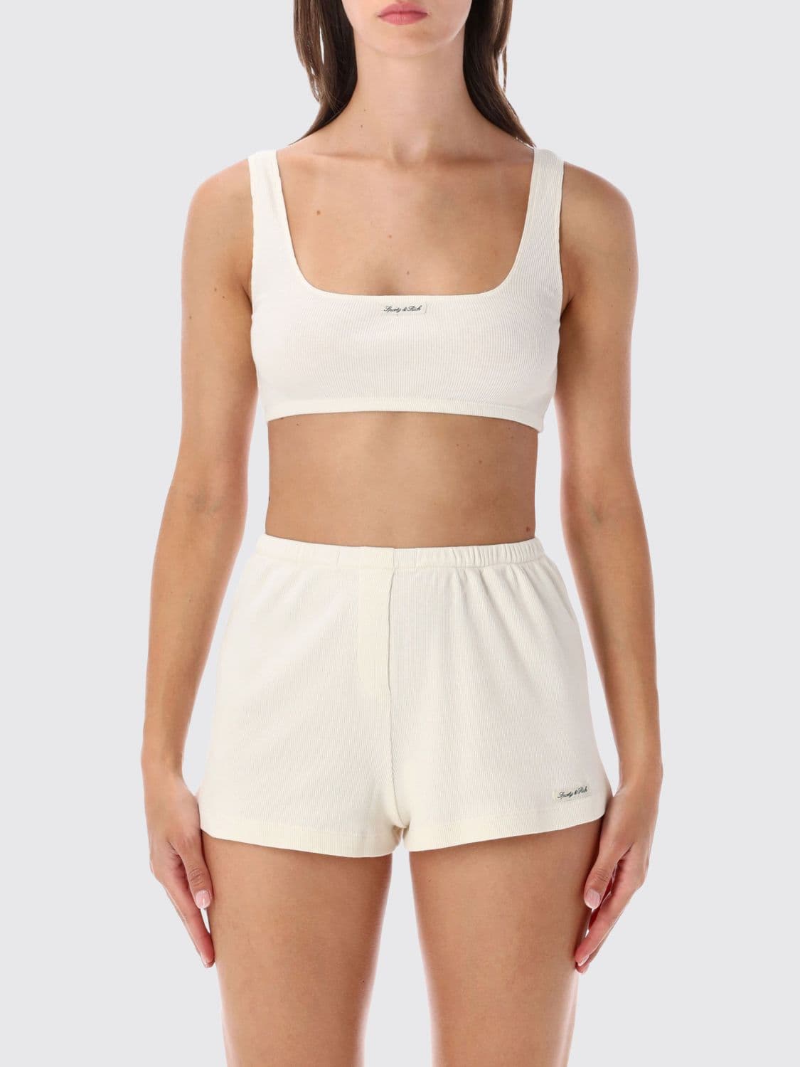 Sporty & Rich Cropped Sports Top in Stretch Cotton with a Square Neckline