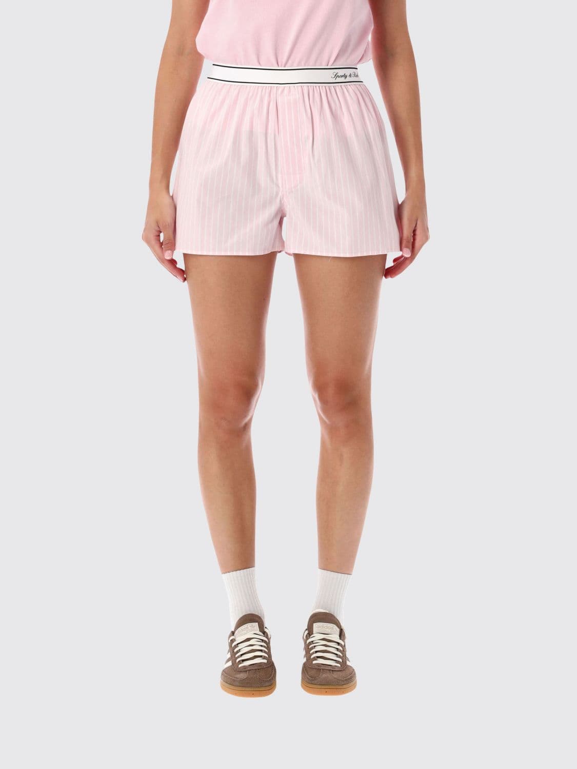 Sporty & Rich Striped Cotton Shorts with Logo-Embellished Elasticated Waistband