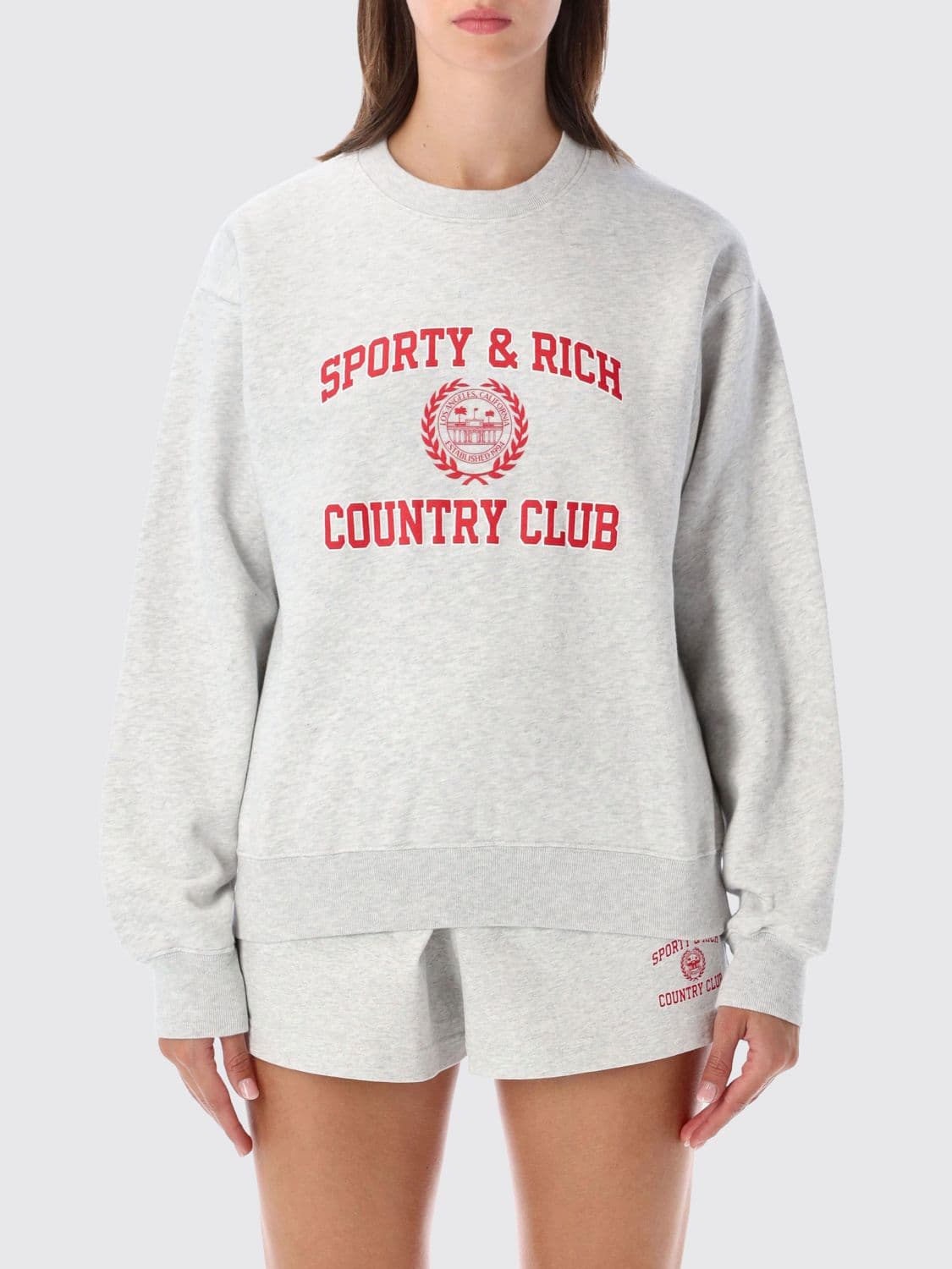 Sporty & Rich Crewneck Cotton Jersey Jumper with Contrast Logo