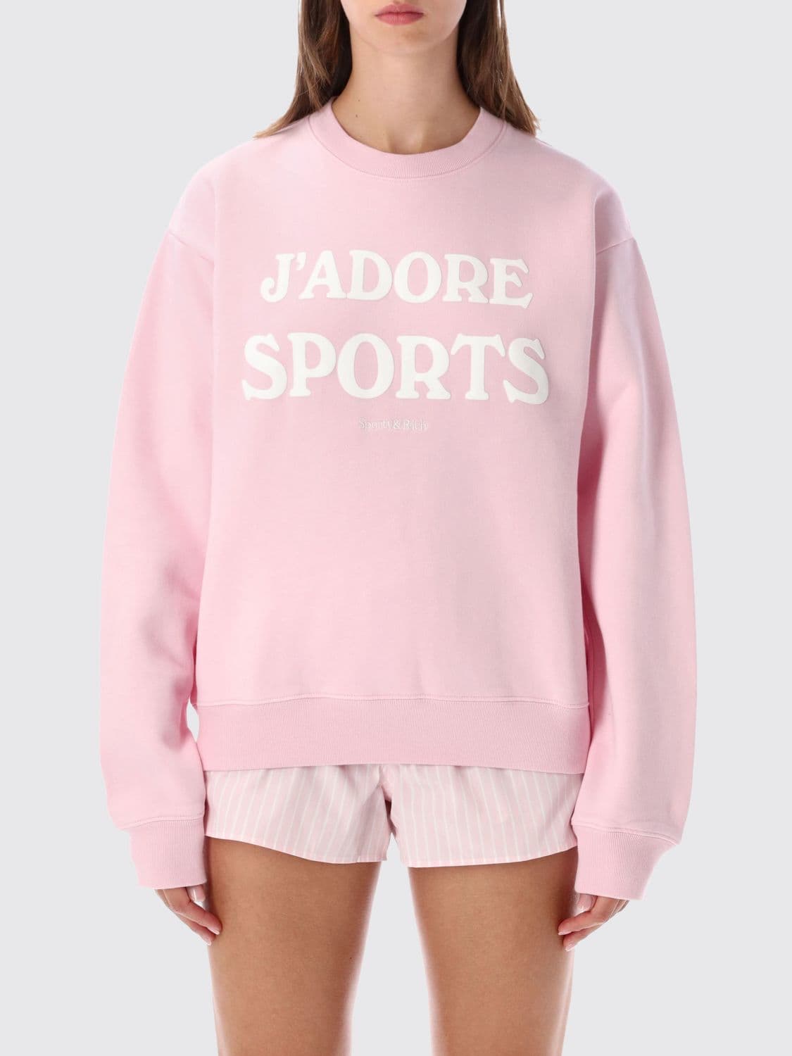 Sporty & Rich Crewneck Cotton Jersey Jumper with Slogan Print
