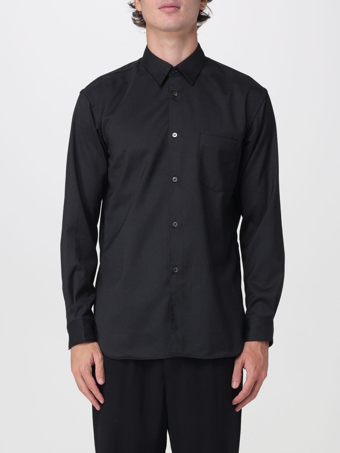 Comme Des Garçons Long-Sleeved Wool Blend Shirt with Classic Collar