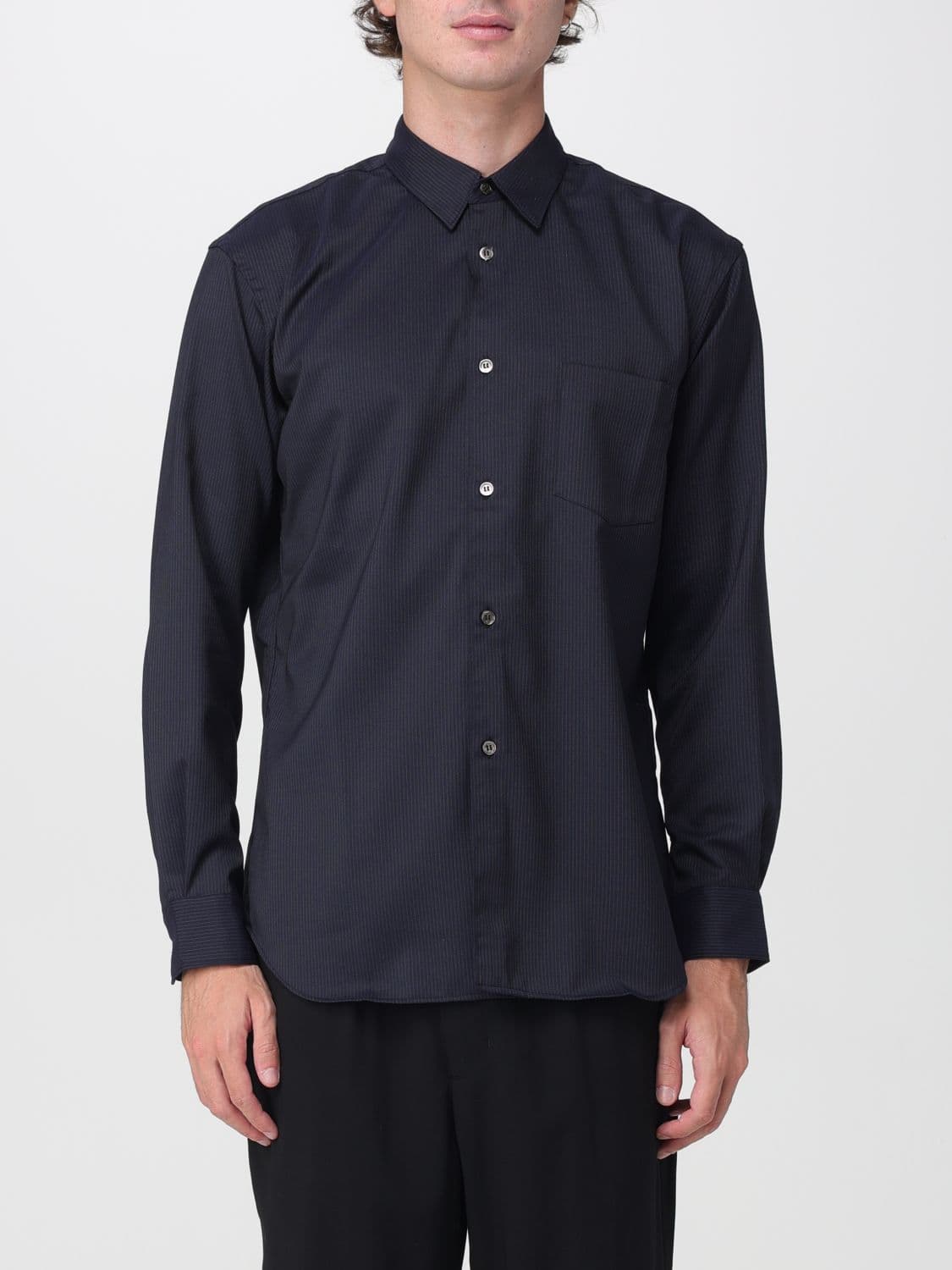 Comme Des Garçons Long-Sleeved Wool Blend Shirt with Classic Collar