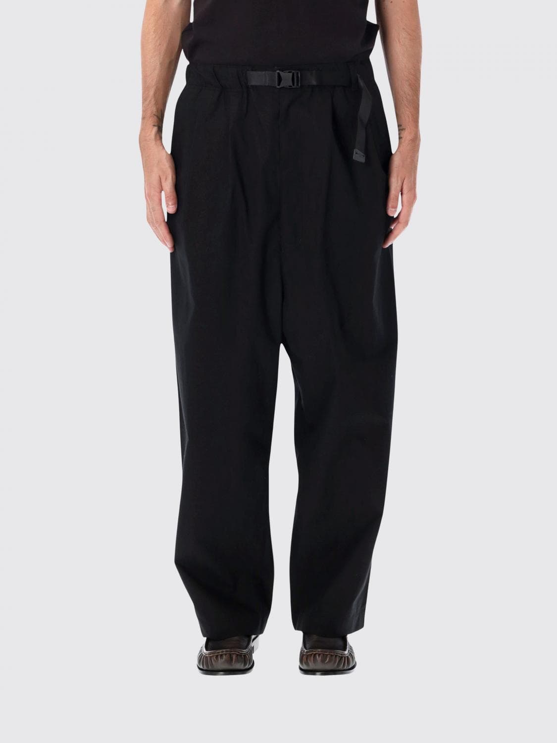 Comme Des Garçons Wide Leg Cotton Trousers with Pleats and Drawstring