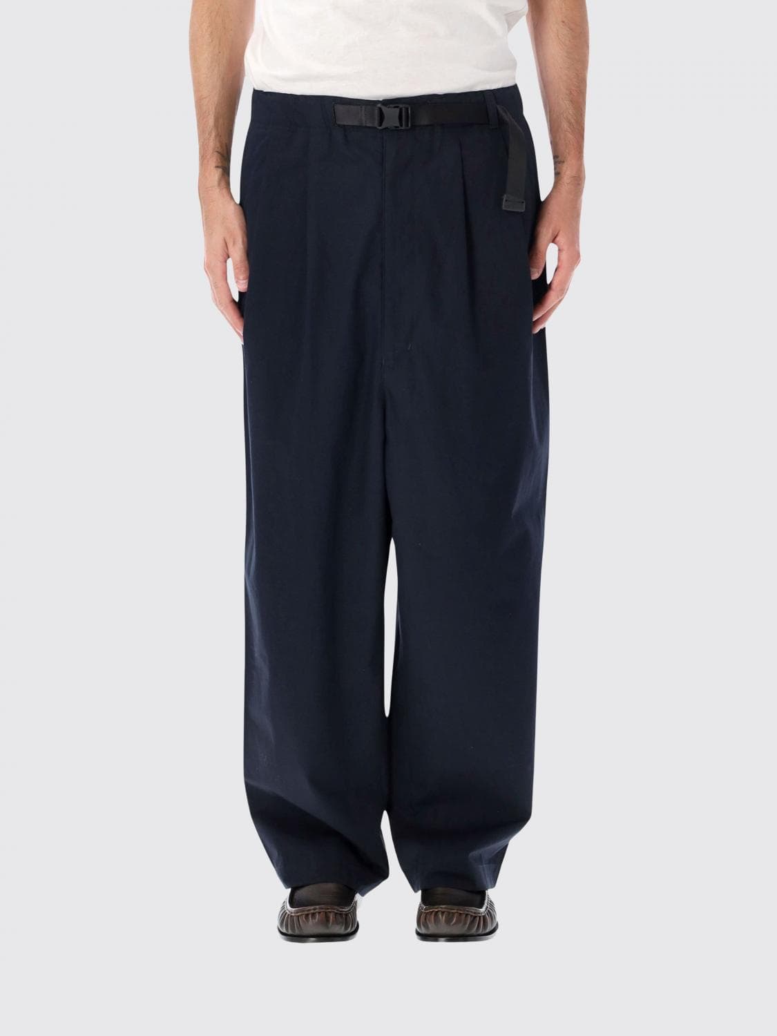 Comme Des Garçons Wide Leg Cotton Trousers with Pleats and Drawstring