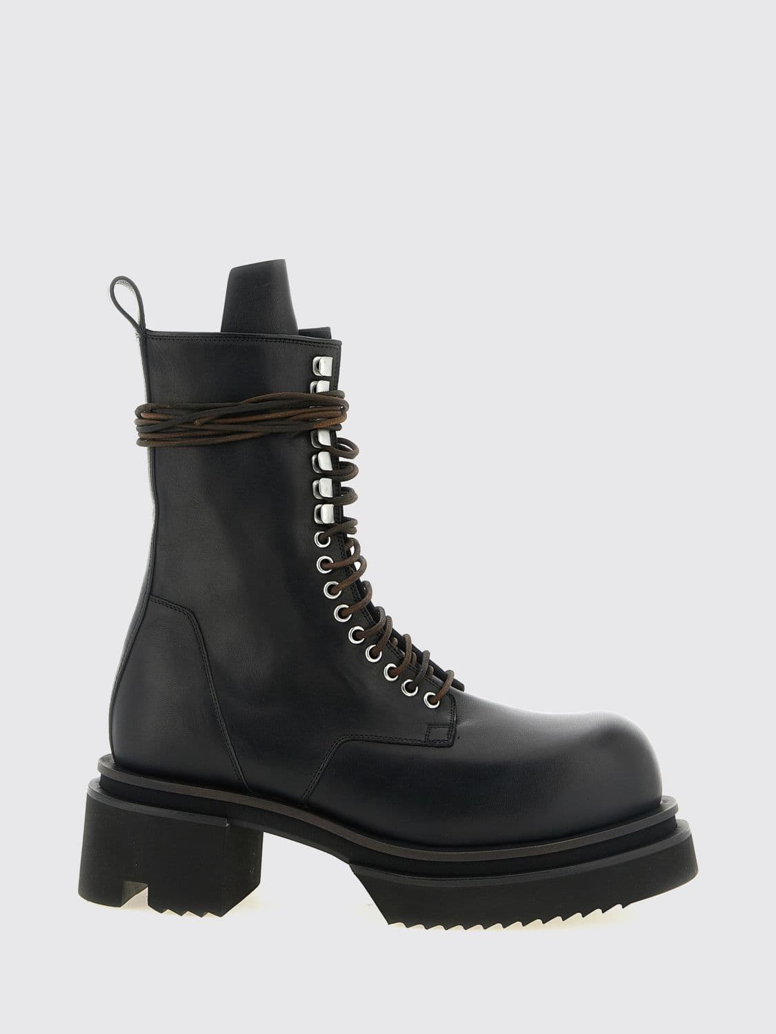 Rick Owens Smooth Calfskin Leather Lace-Up Combat Boots with Side Zip