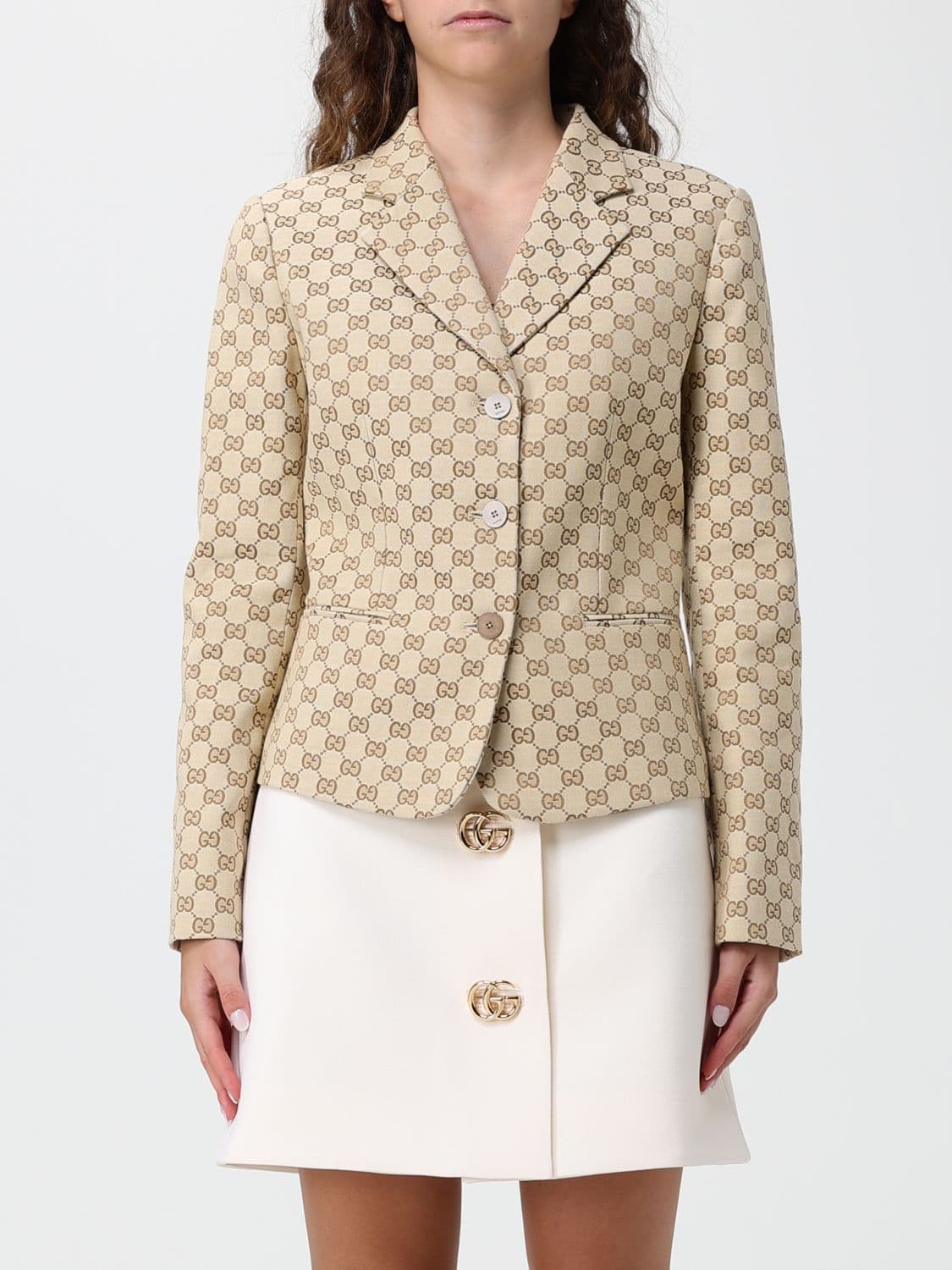 Gucci GG Monogram Pattern Single-Breasted Short Blazer in Cotton