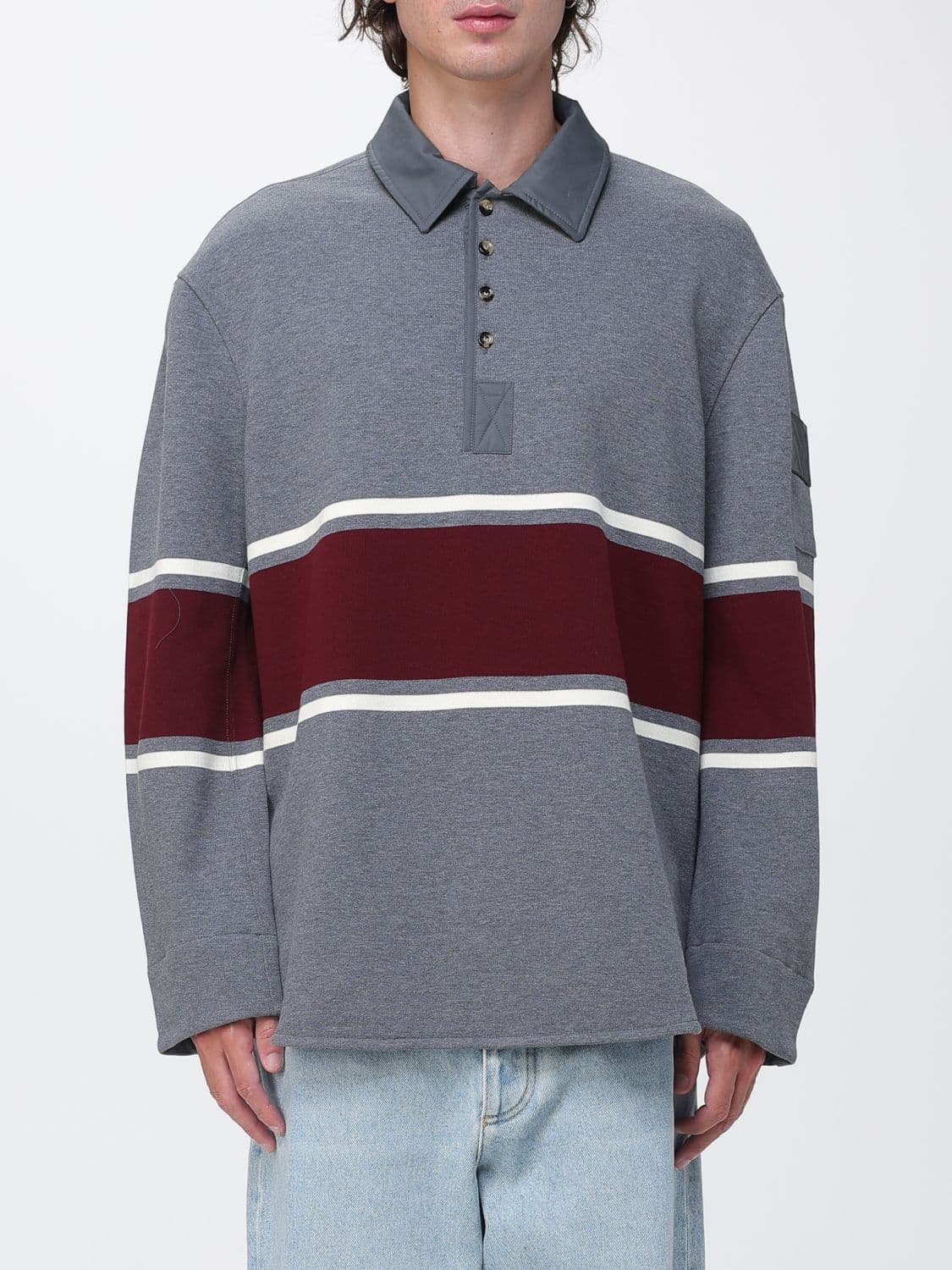 Bottega Veneta Oversized Two-Tone Striped Cotton Long-Sleeve Polo