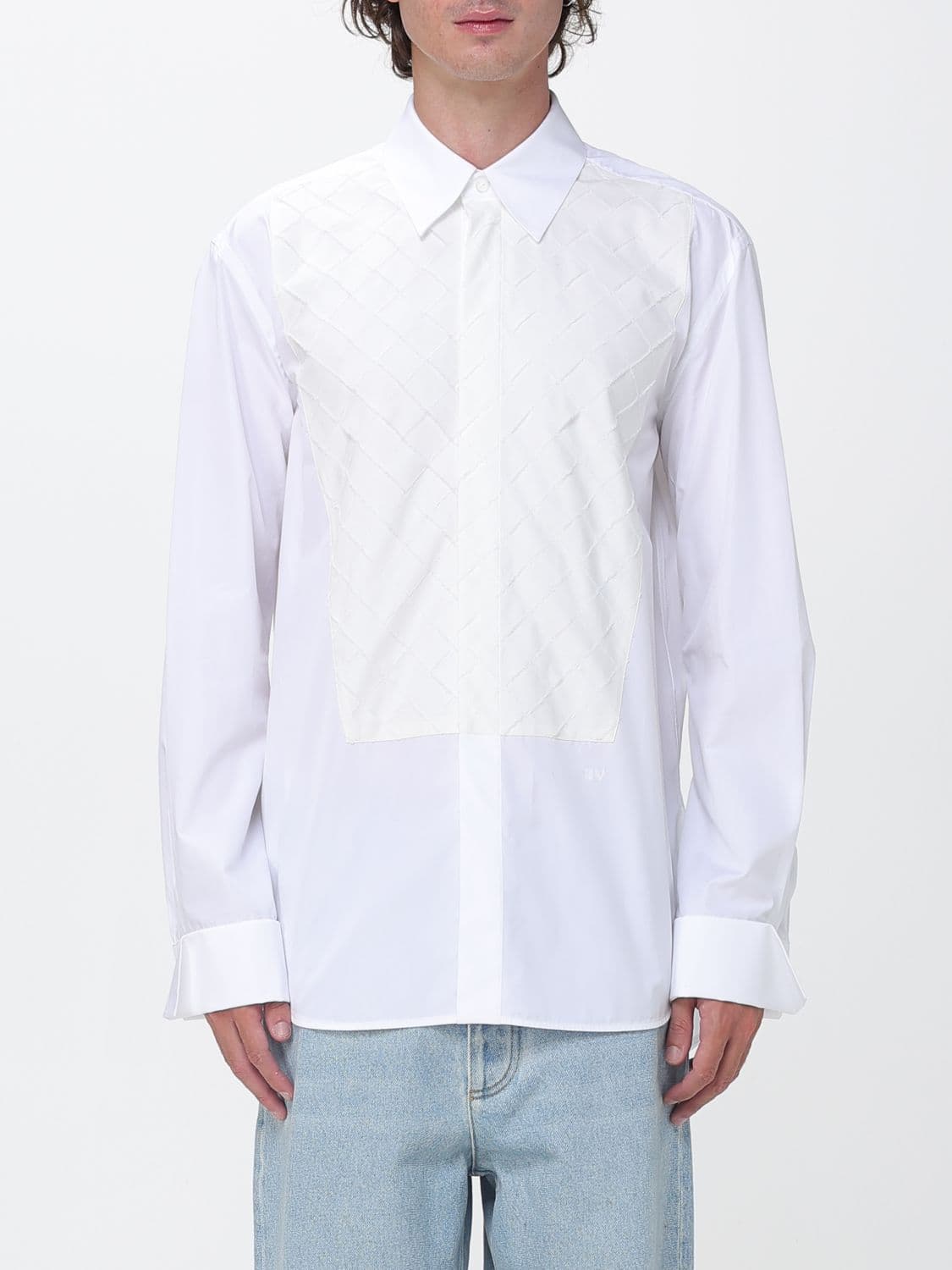 Bottega Veneta Cotton Shirt with Embroidered Intrecciato Motif and French Collar