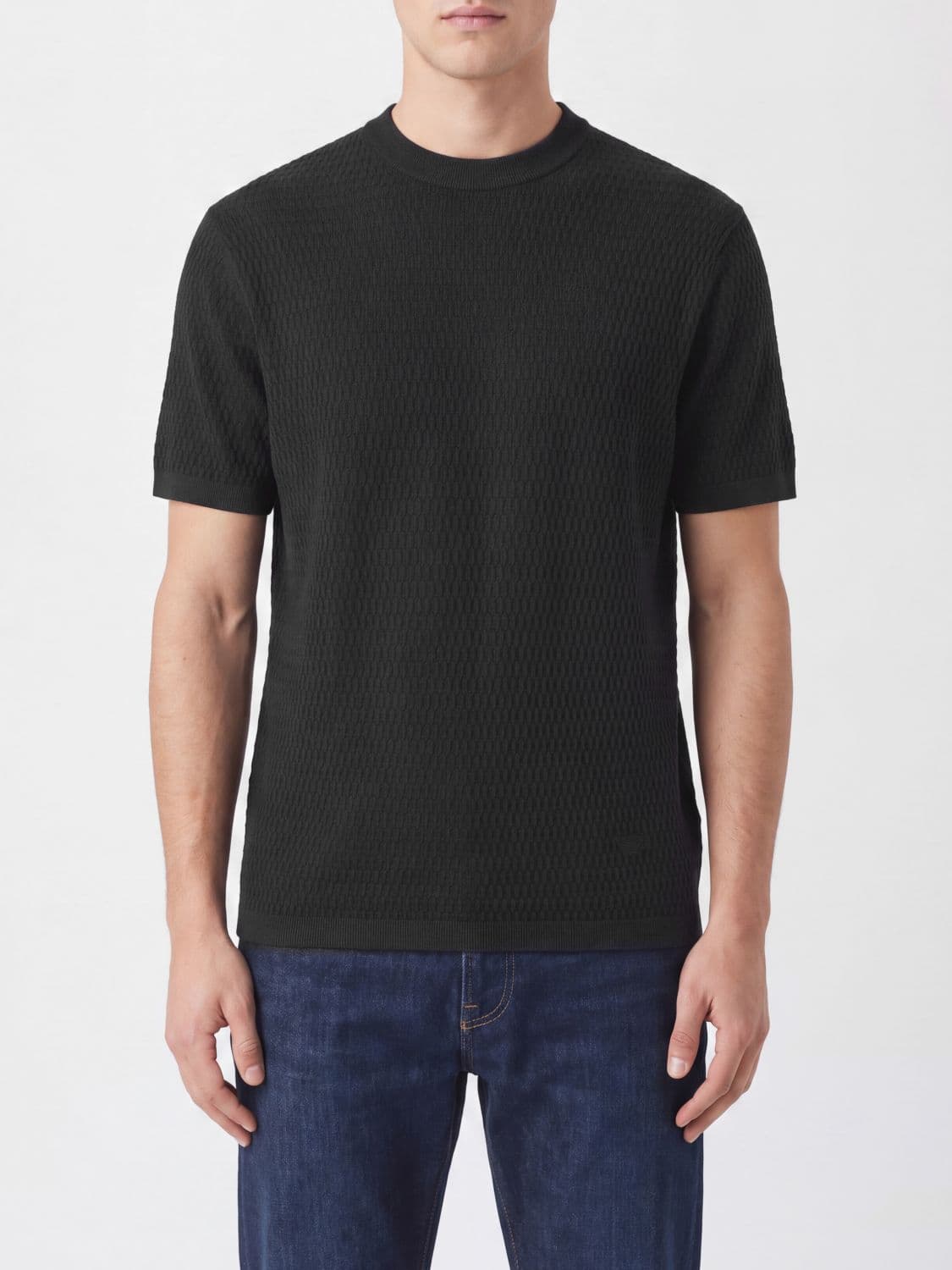 Emporio Armani Slim Fit Ribbed Virgin Wool Crewneck T-Shirt