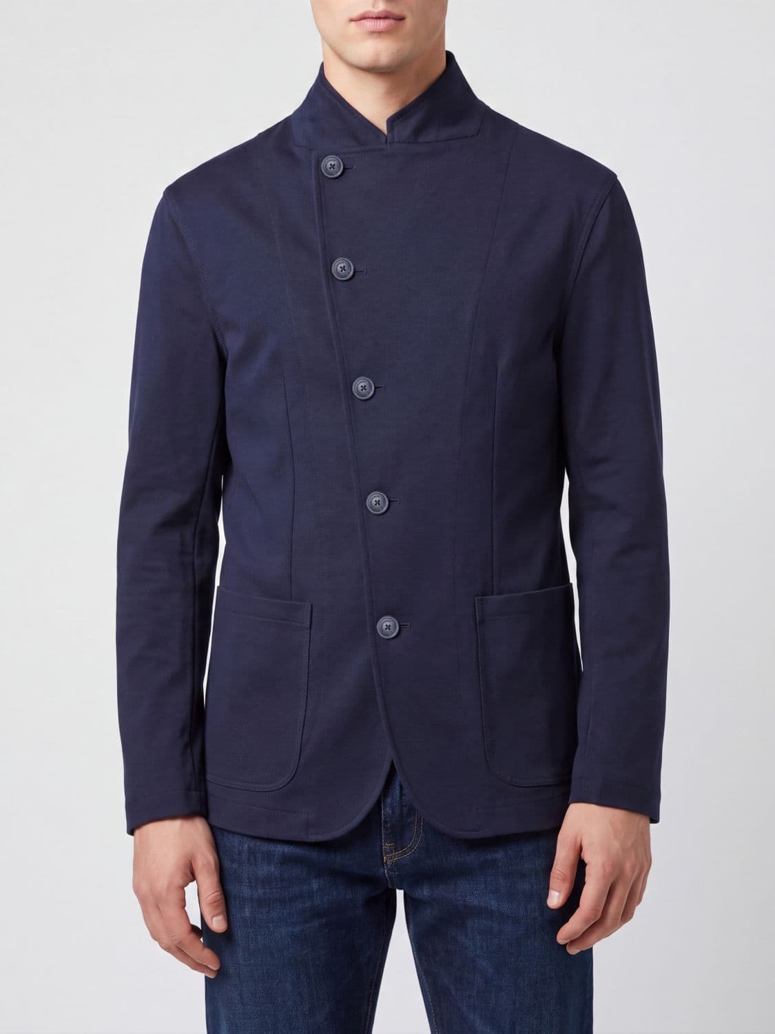 Emporio Armani Slim Fit Double-Breasted Short Jacket in Wool and Cotton Blend
