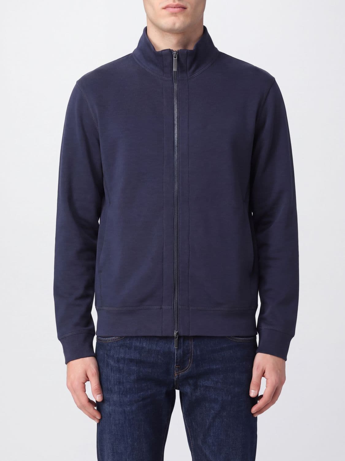 Emporio Armani High Neck Zip-Up Sweatshirt in a Cotton Blend